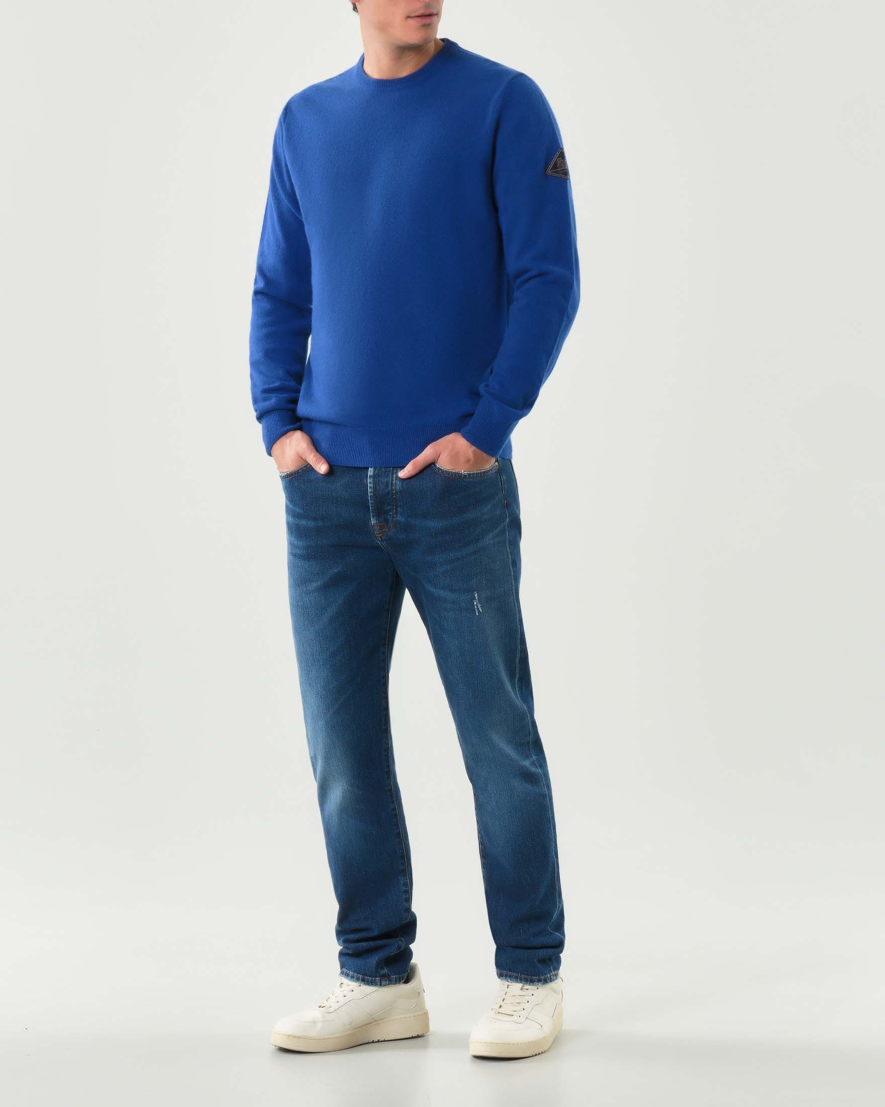 Maglia girocollo Roy Roger's blu royal in misto lana e cashmere