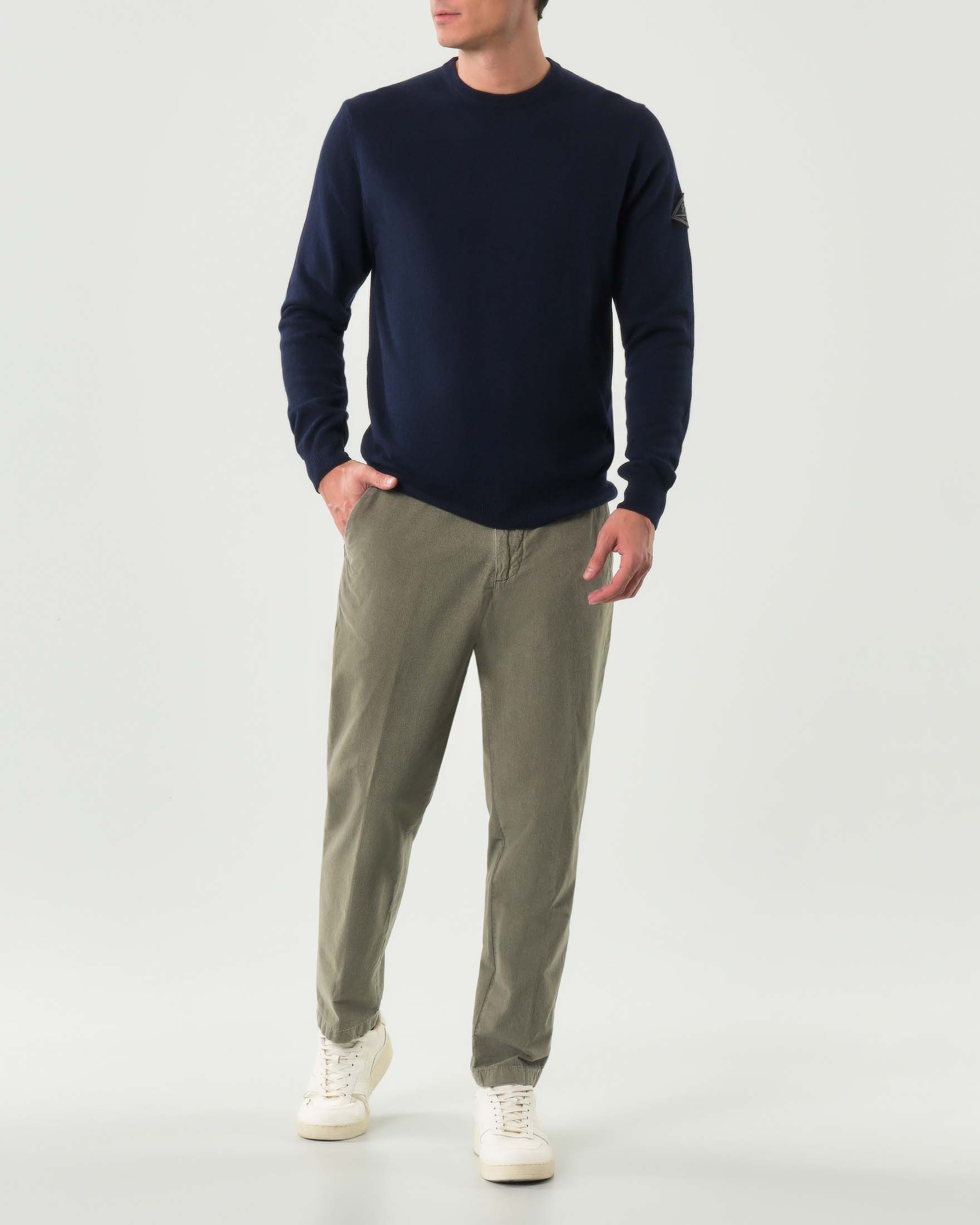 Maglia girocollo Roy Roger's blu in misto lana e cashmere