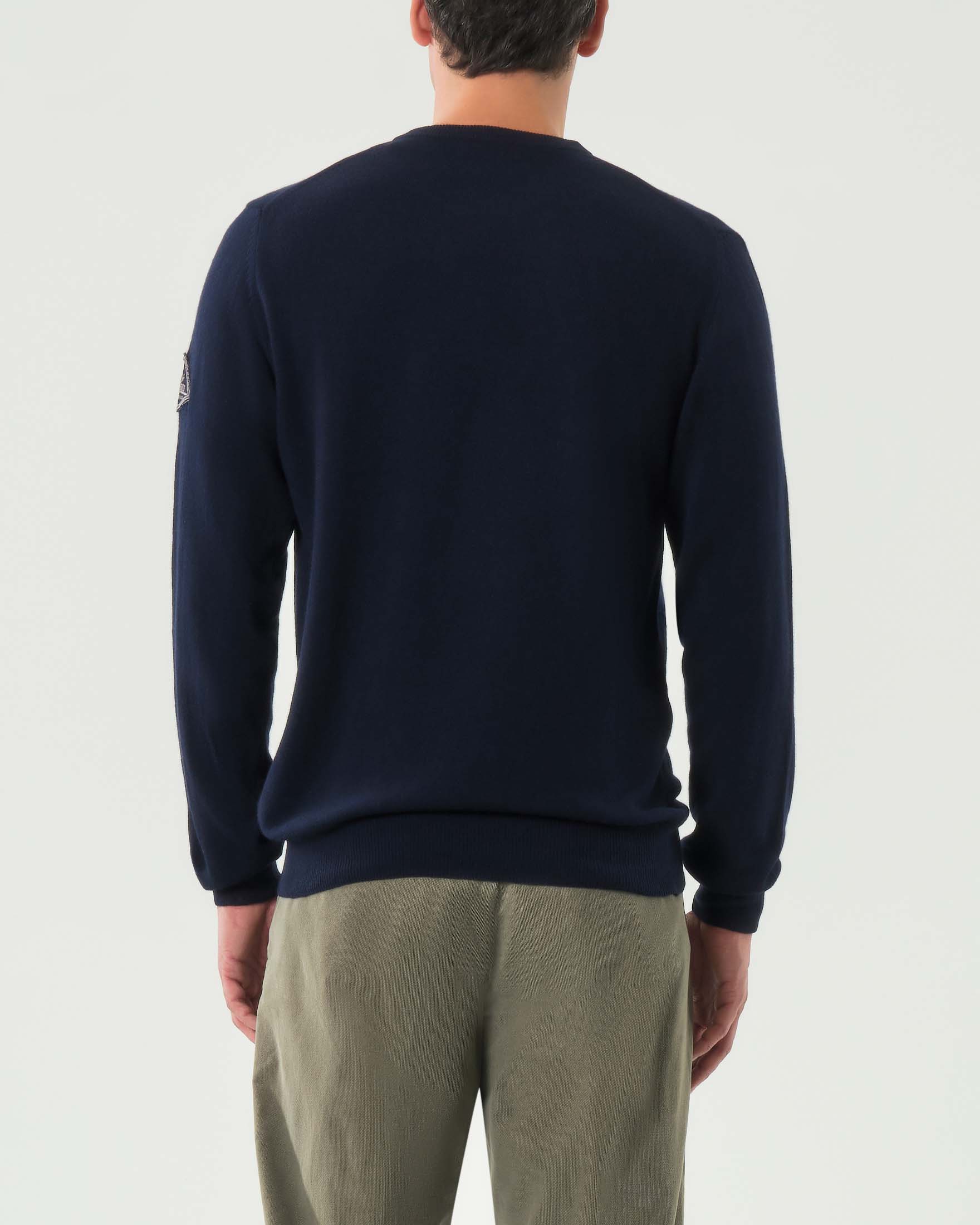Maglia girocollo Roy Roger's blu in misto lana e cashmere Roy