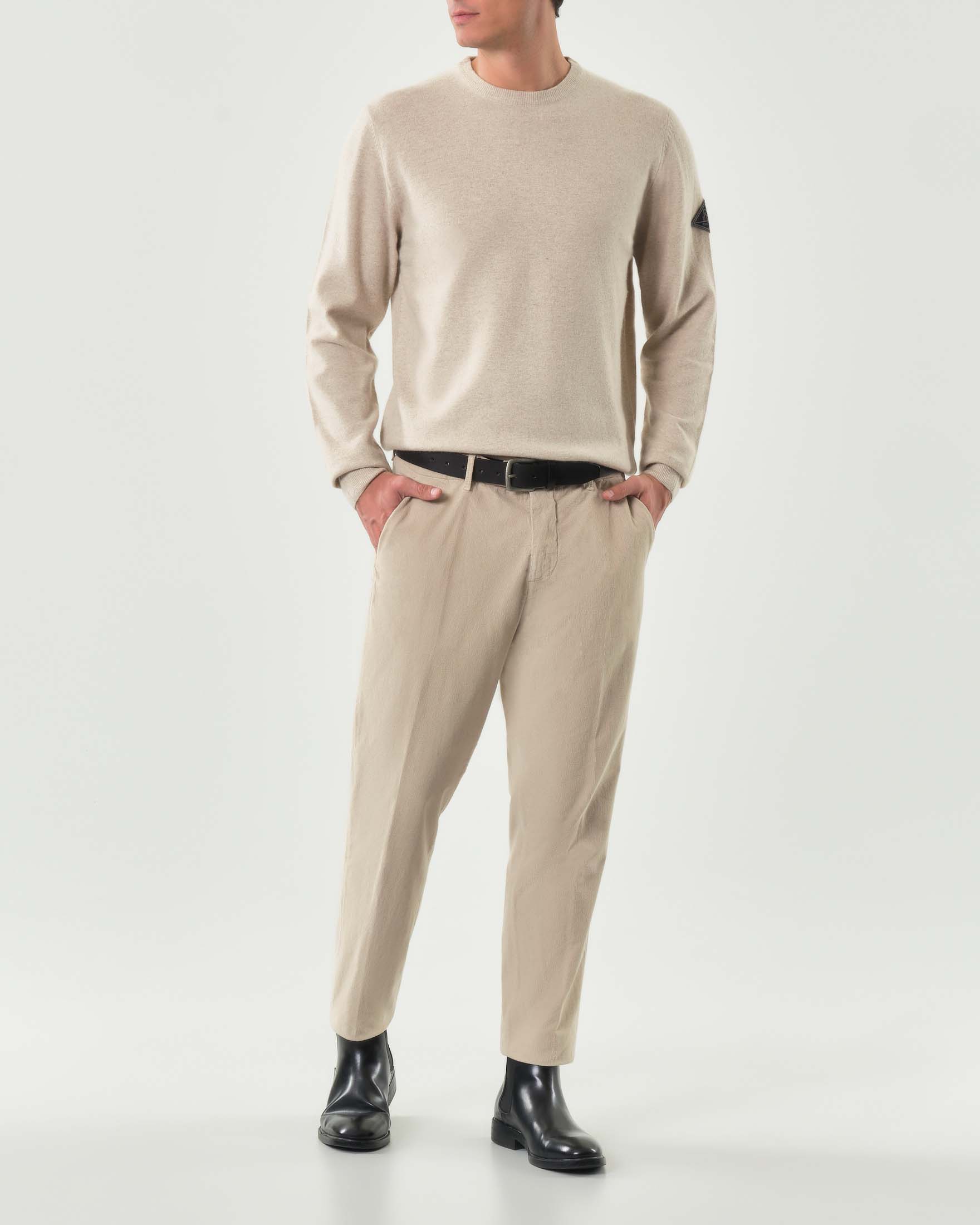 Maglia girocollo Roy Roger's beige in misto lana e cashmere Roy