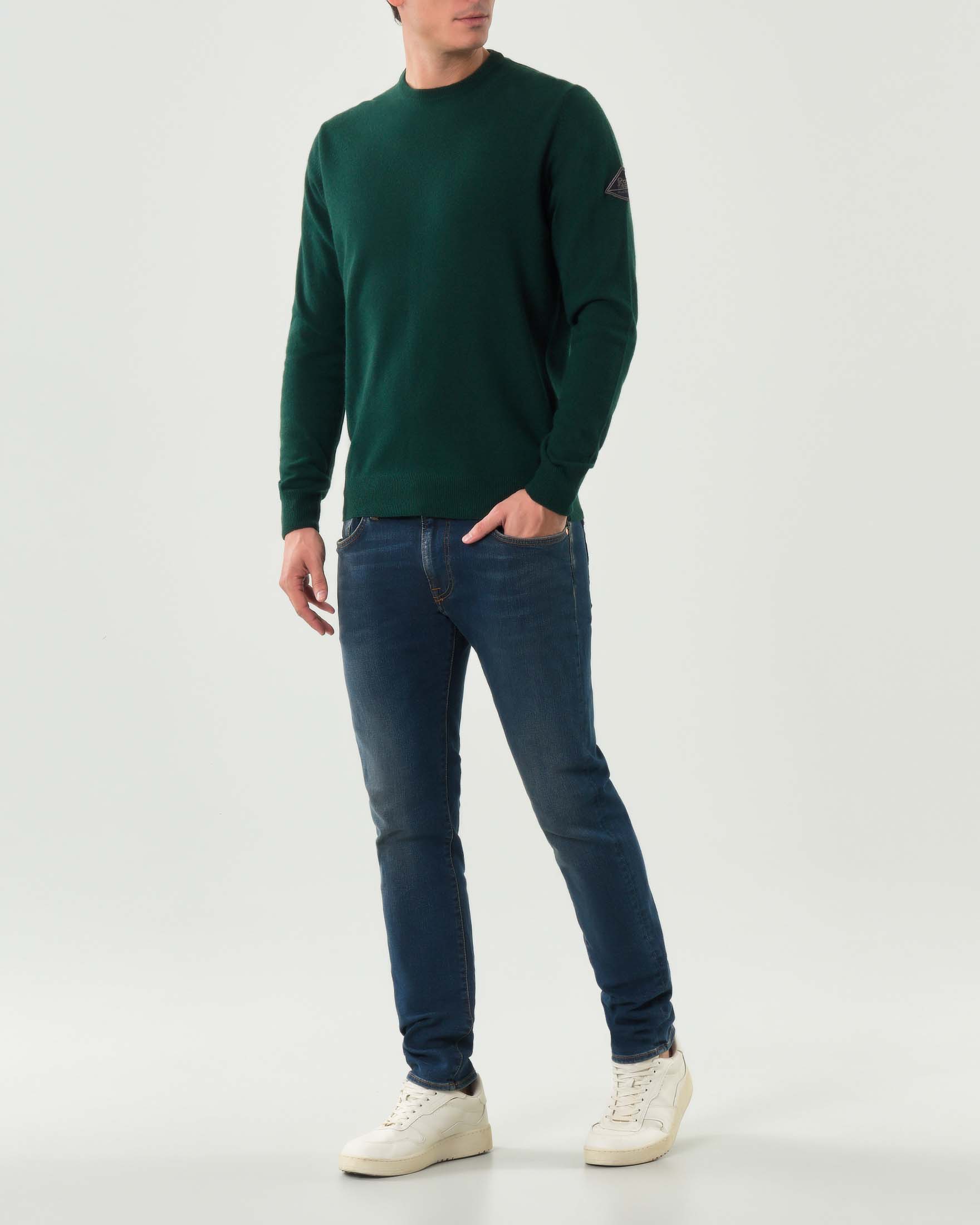 Maglia girocollo Roy Roger's verde in misto lana e cashmere