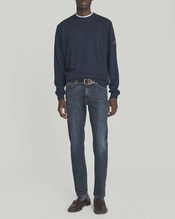 Maglia girocollo Roy Roger's blu indaco in misto lana e cashmere