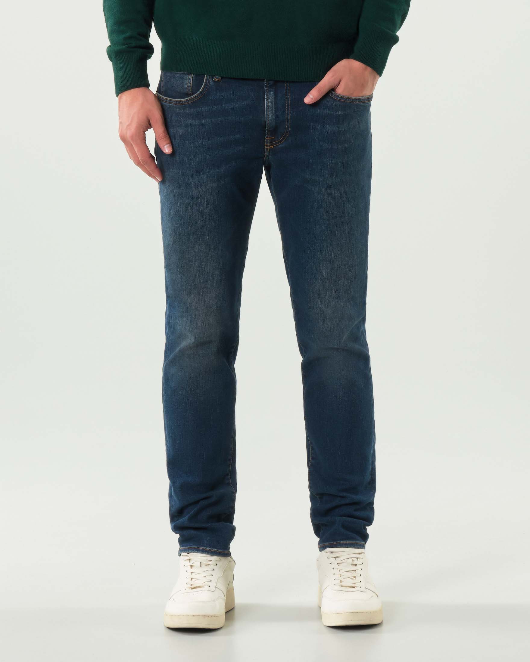 Jeans 317 Roy Roger's skinny-fit in cotone stretch lavaggio scuro Kennar con baffature