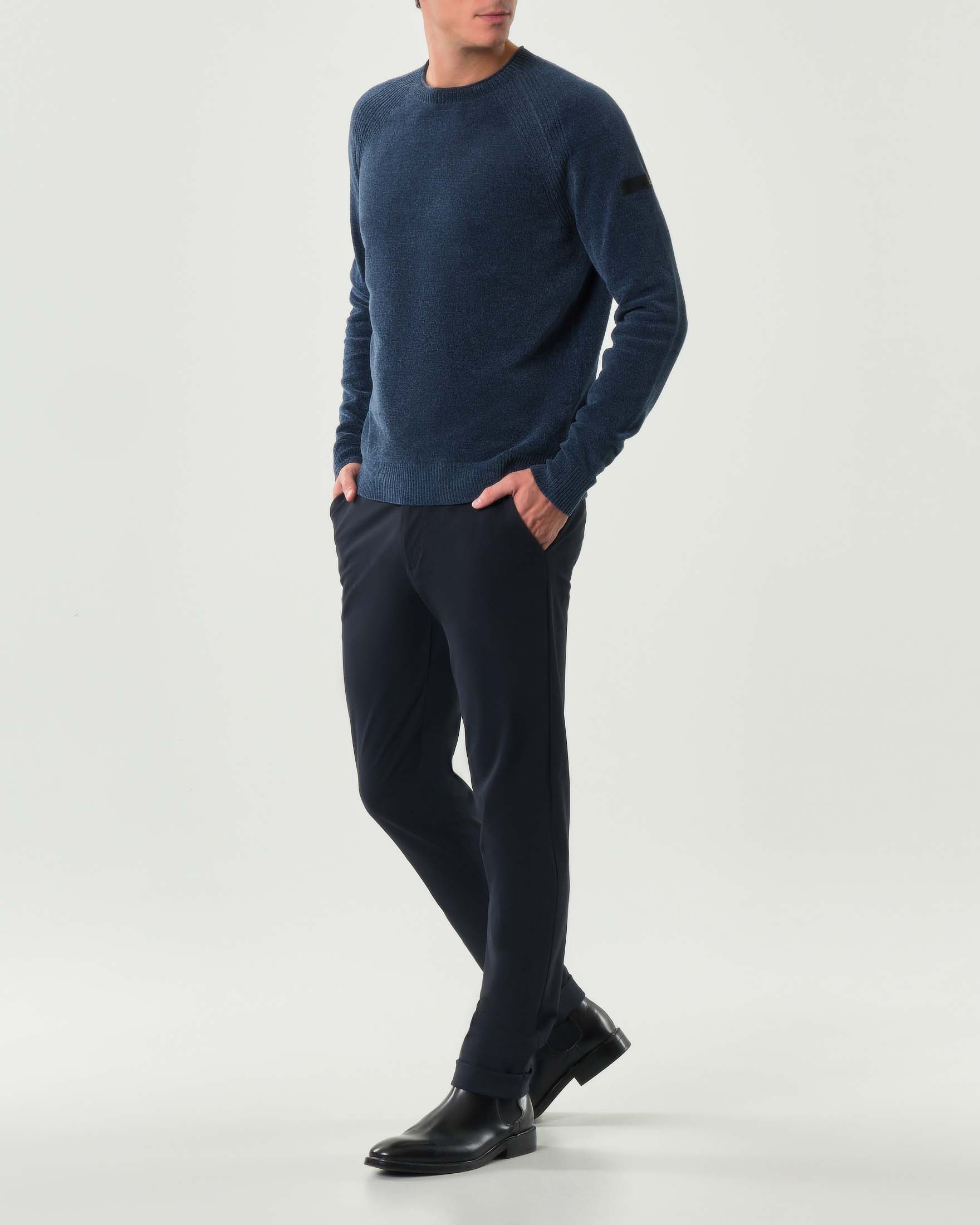 R.R.D. — Maglia girocollo R.R.D. blu indaco Knit Velvet Round in ciniglia con maniche raglan
