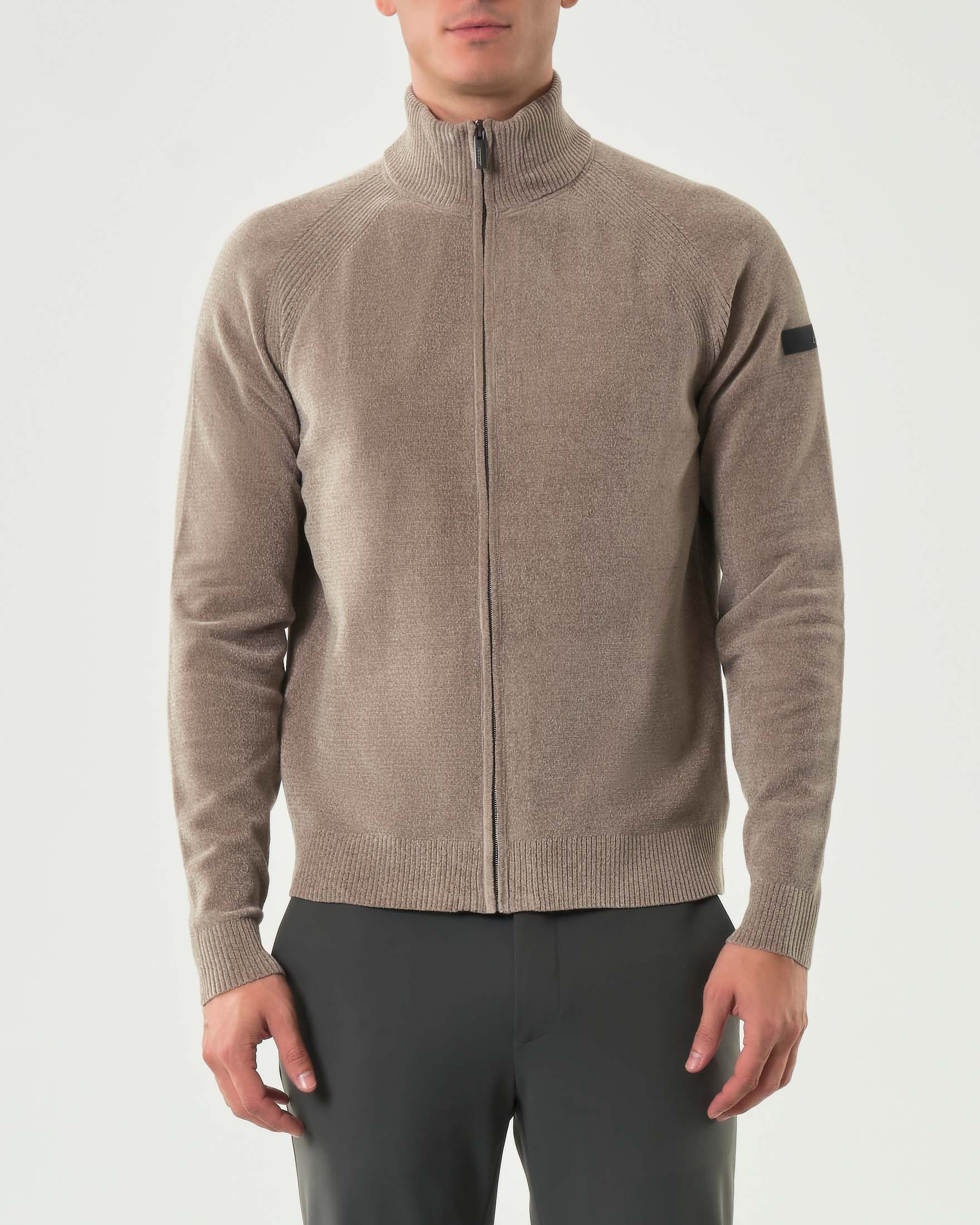 Maglia color noce R.R.D. Velvet Full Zip Knit in ciniglia con maniche raglan e chiusura zip image