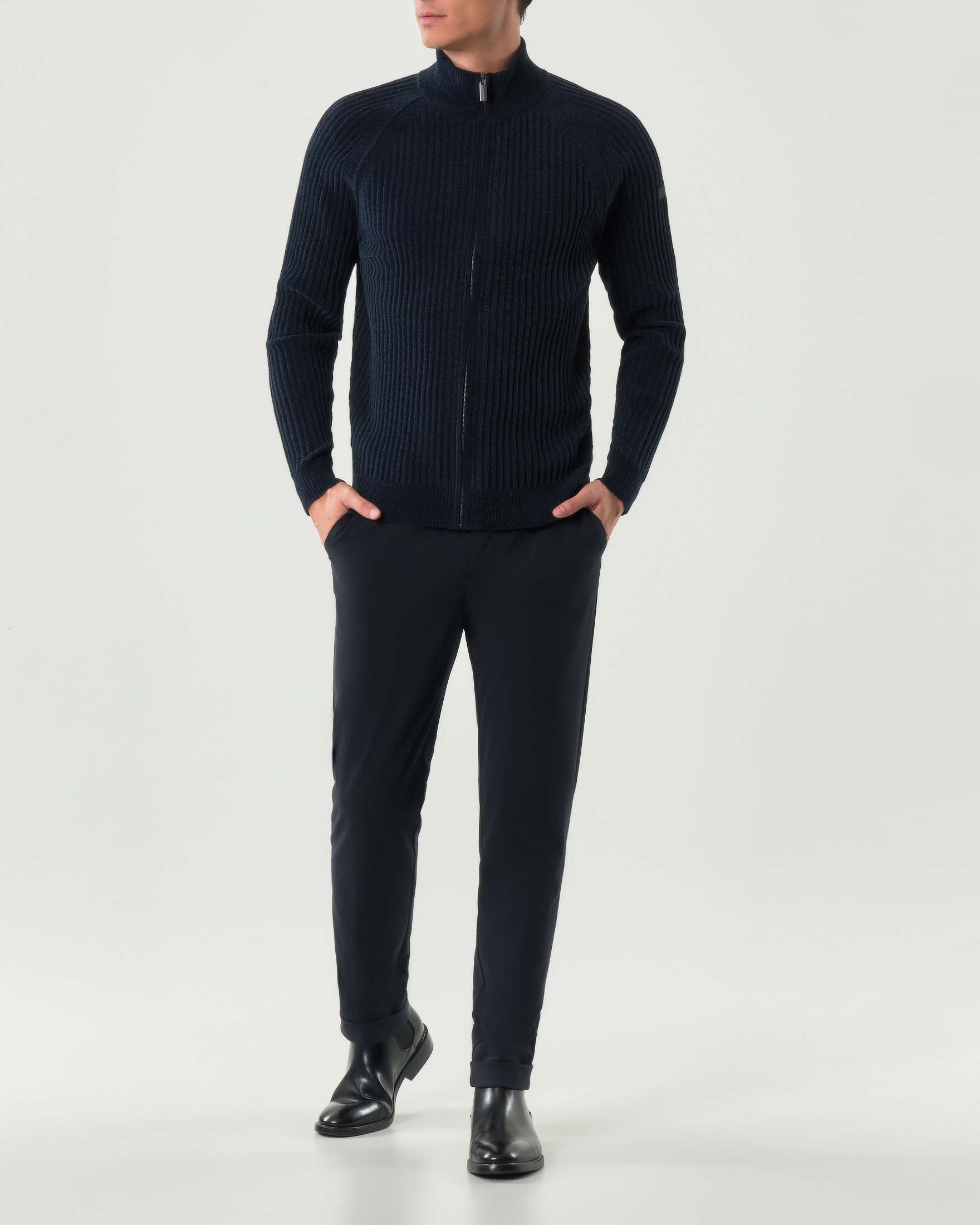 Maglia blu R.R.D. Velvet Rave Full Zip Knit in ciniglia a costa larga con maniche raglan e chiusura zip