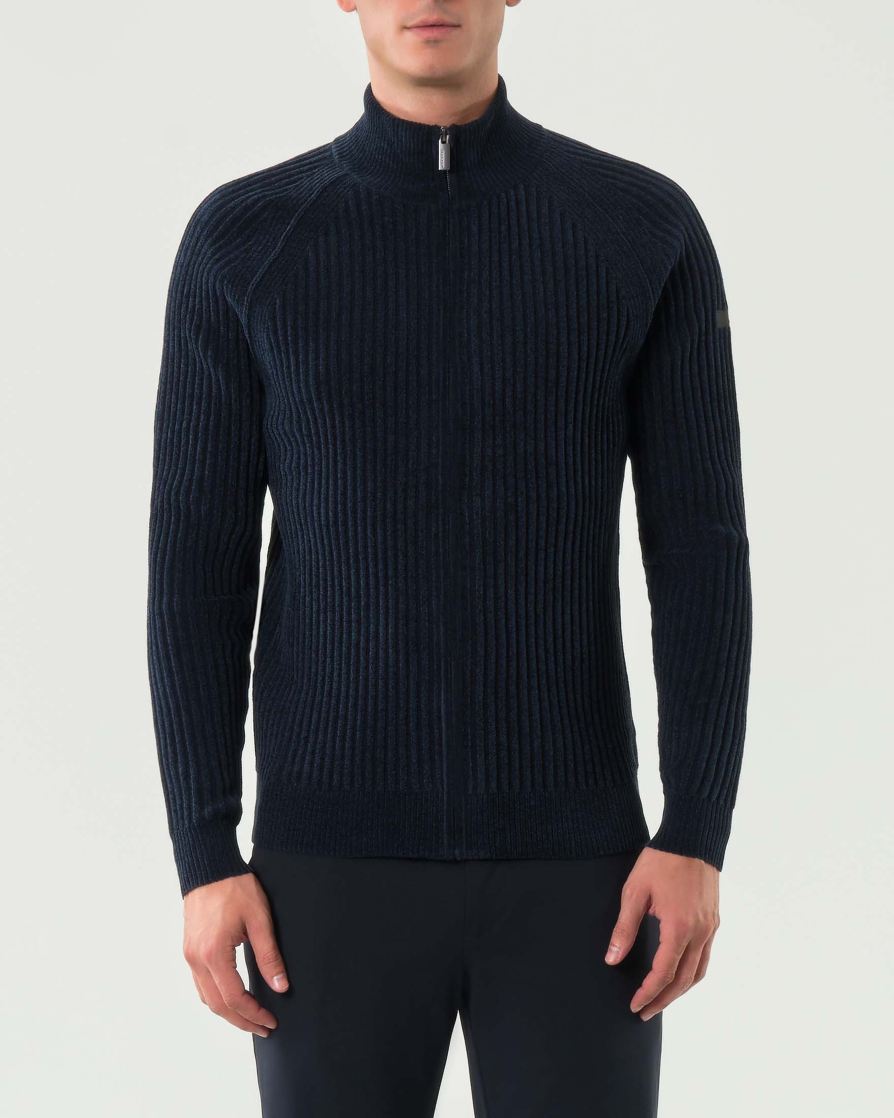 Maglia blu R.R.D. Velvet Rave Full Zip Knit in ciniglia a costa larga con maniche raglan e chiusura zip image