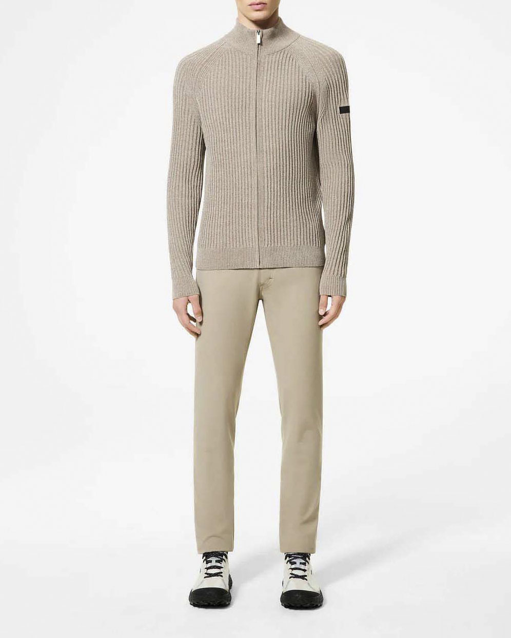 Maglia color noce R.R.D. Velvet Rave Full Zip Knit in ciniglia a costa larga con maniche raglan e chiusura zip