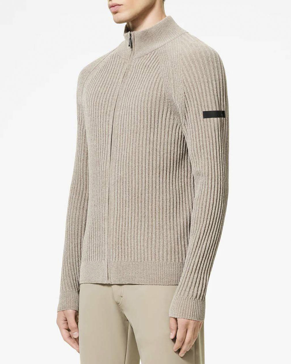 Maglia color noce R.R.D. Velvet Rave Full Zip Knit in ciniglia a costa larga con maniche raglan e chiusura zip image