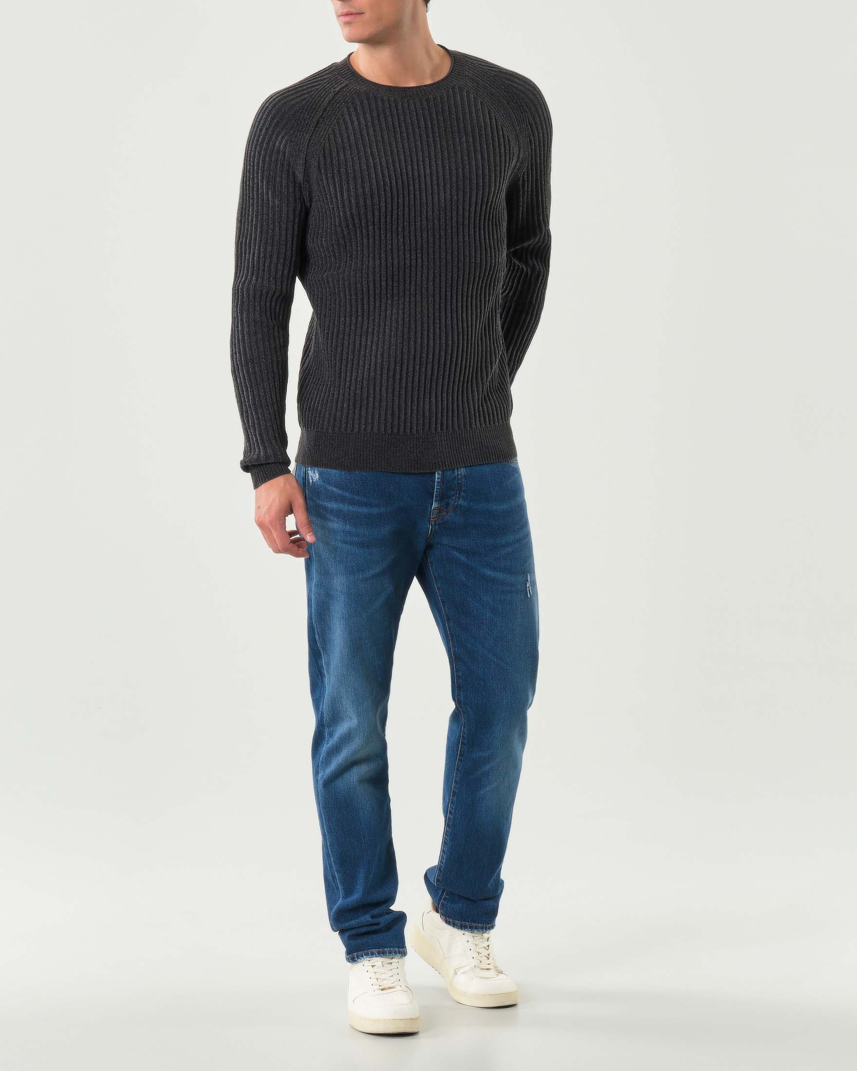 R.R.D. — Maglia antracite R.R.D. Velvet Rave Round Knit in ciniglia a costa larga con maniche raglan