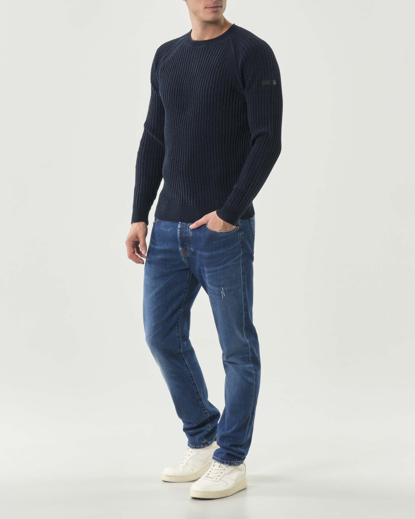Maglia blu R.R.D. Velvet Rave Round Knit in ciniglia a costa larga con maniche raglan
