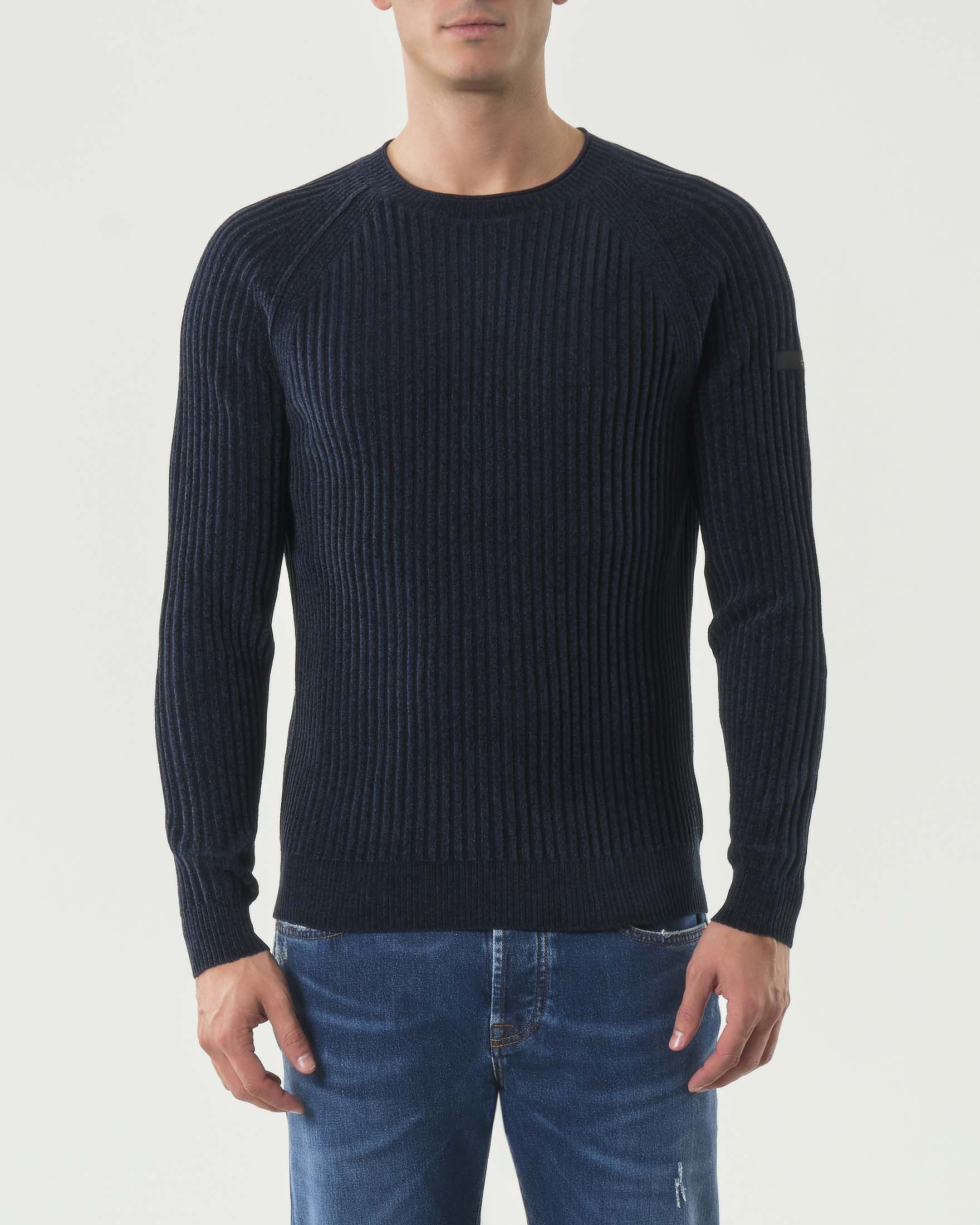 Maglia blu R.R.D. Velvet Rave Round Knit in ciniglia a costa larga con maniche raglan image