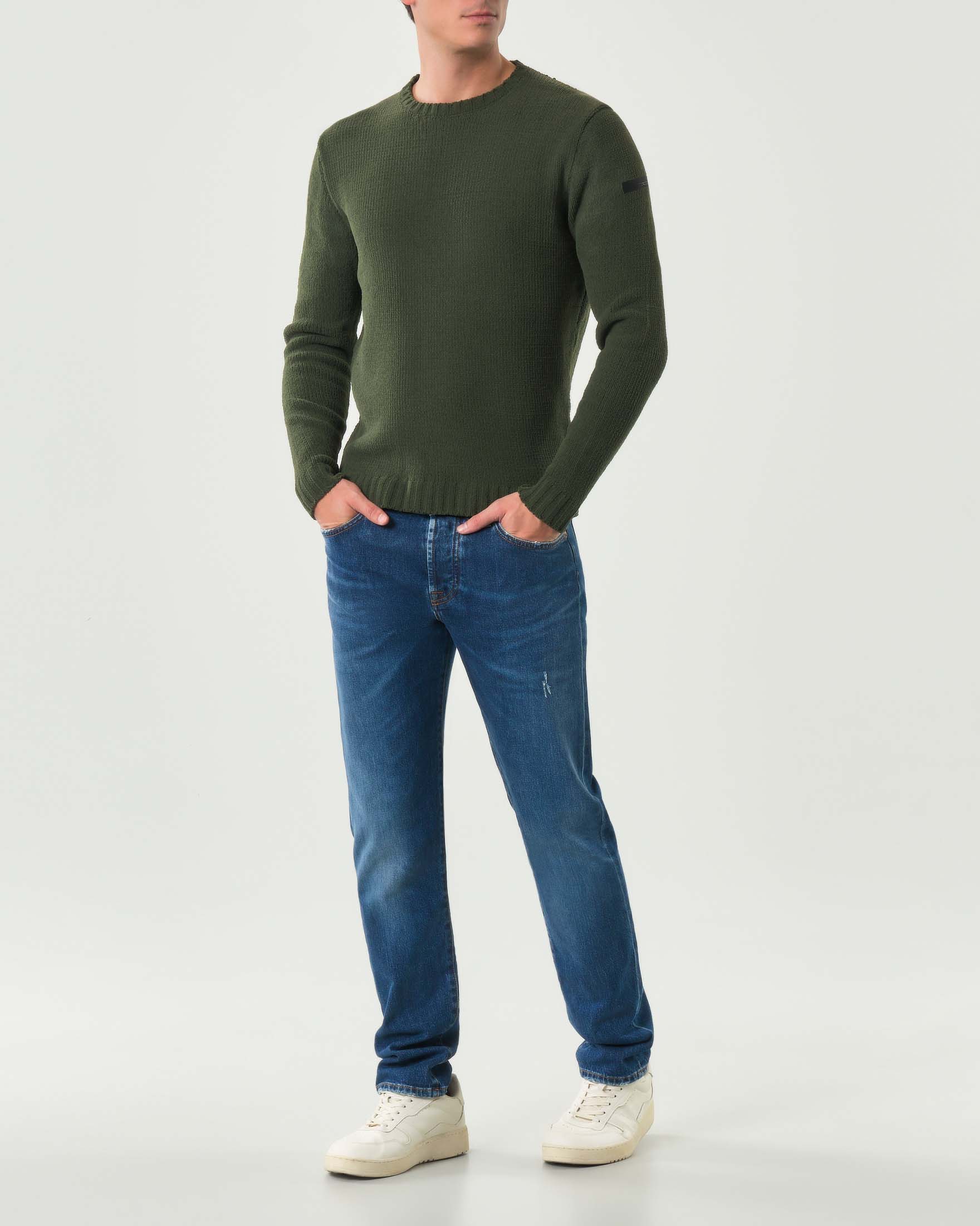 Maglione girocollo verde militare R.R.D. Cinematt Round Knit in ciniglia