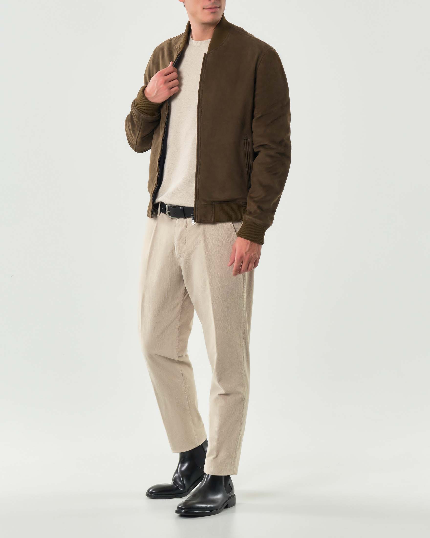 Bomber Roy Roger's marrone in pelle scamosciata reversibile in nylon blu