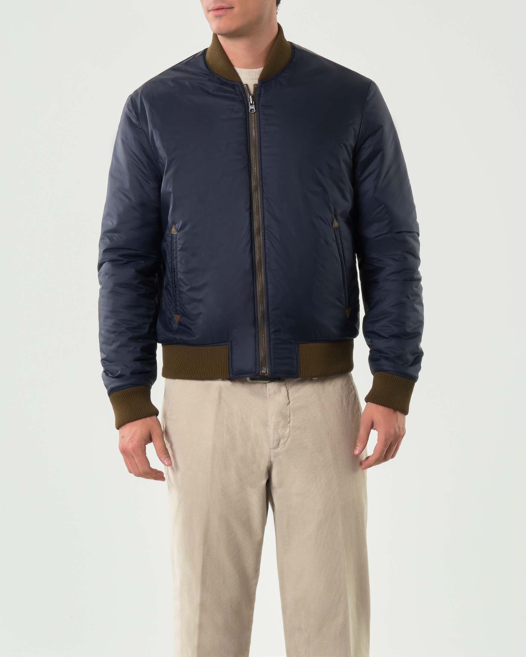 Bomber Roy Roger's marrone in pelle scamosciata reversibile in nylon blu image