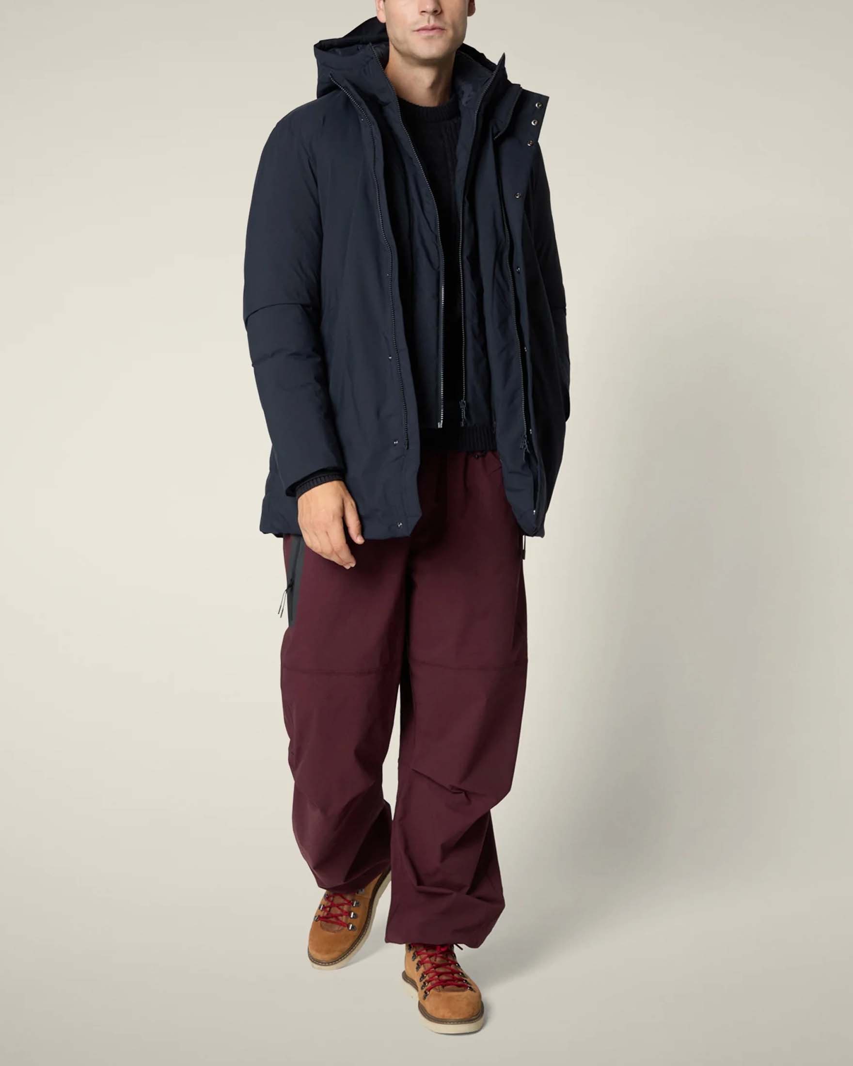 Parka Sesle blu Save the duck con cappuccio e davantino staccabile