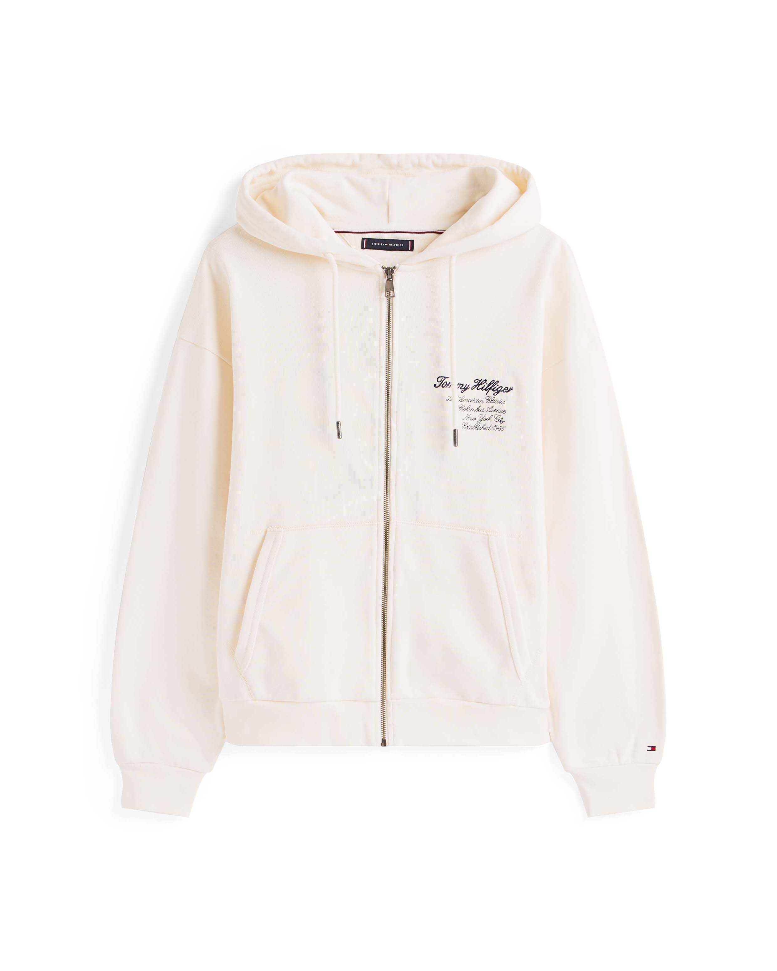 Felpa con cappuccio Tommy Hilfiger panna in cotone con ricamo logo fronte e retro