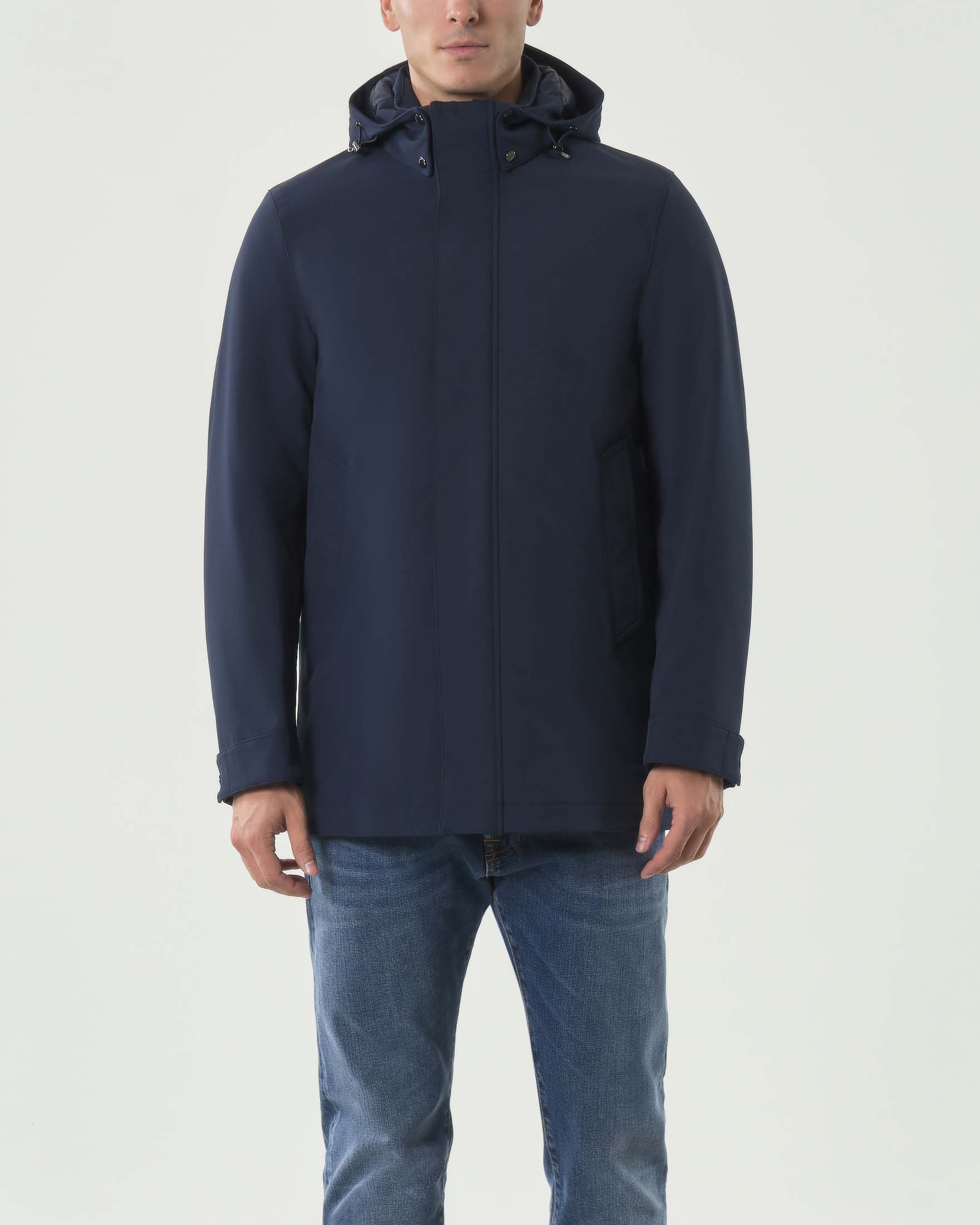Parka Woolrich Barrow blu in Tech Softshell con cappuccio staccabile image