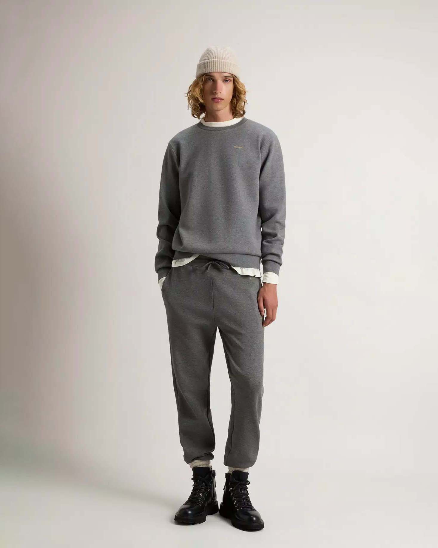 Felpa girocollo Woolrich grigia in cotone interlock stretch