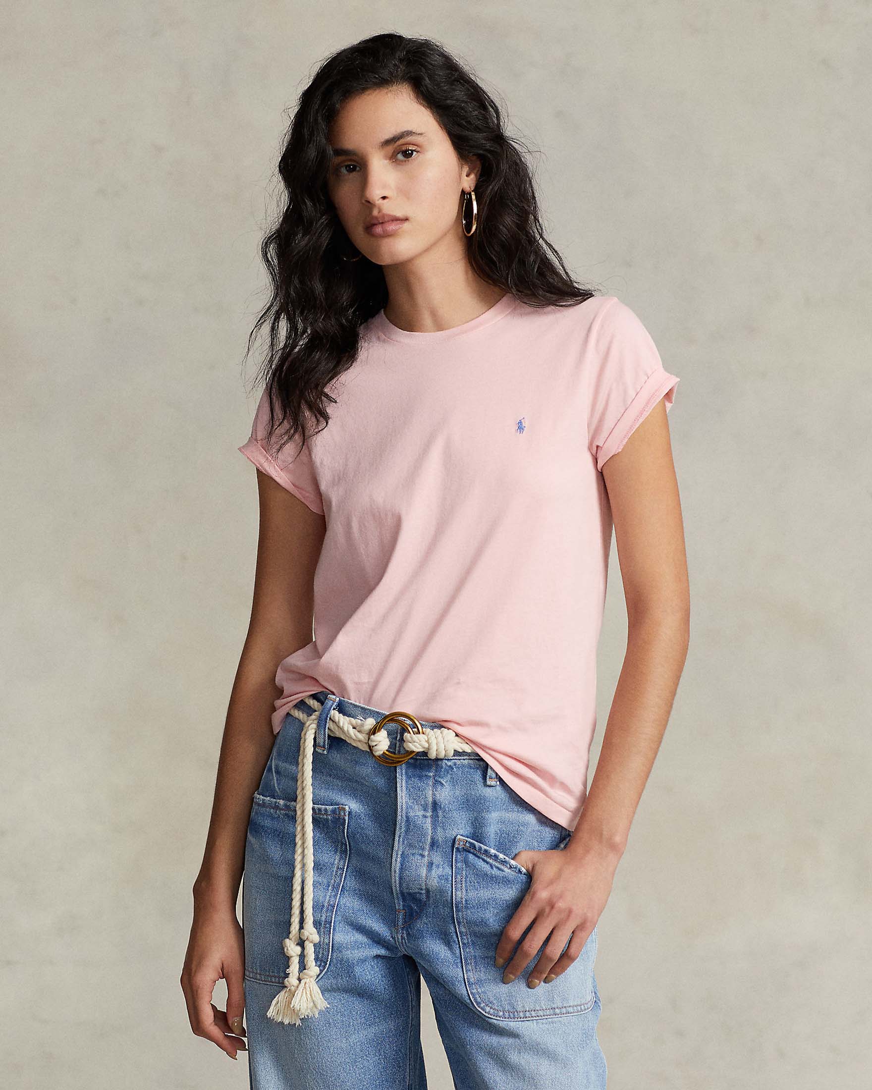 T-shirt rosa in cotone Polo Ralph Lauren a maniche corte con logo ricamato a contrasto