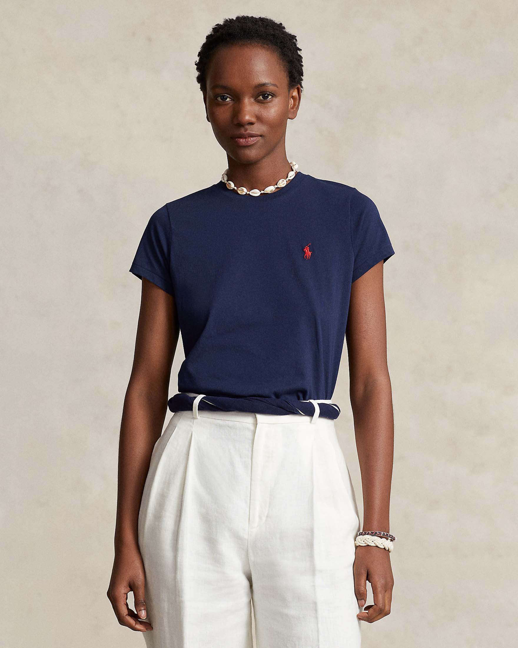 T-shirt blu Polo in cotone a maniche corte con logo ricamato a contrasto sul petto