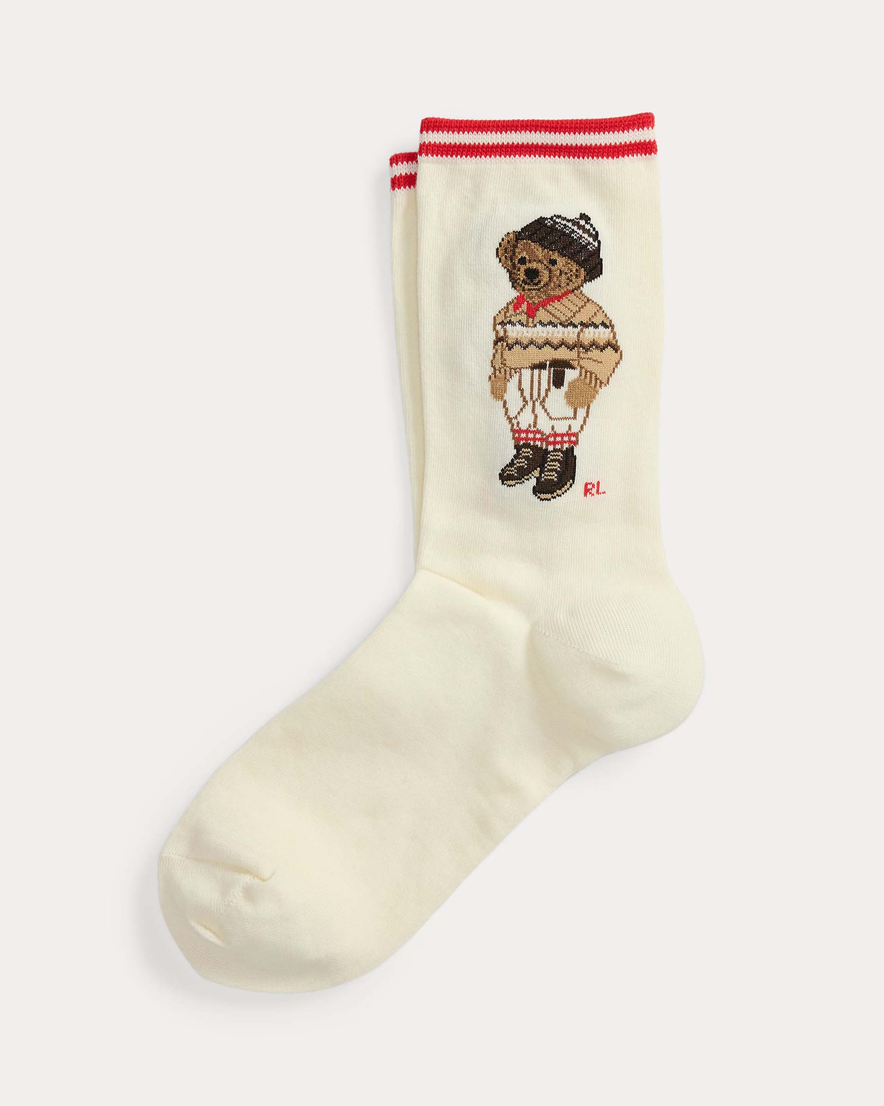 Calzini avorio in misto cotone con Polo Bear Ralph Lauren jacquard sul fianco