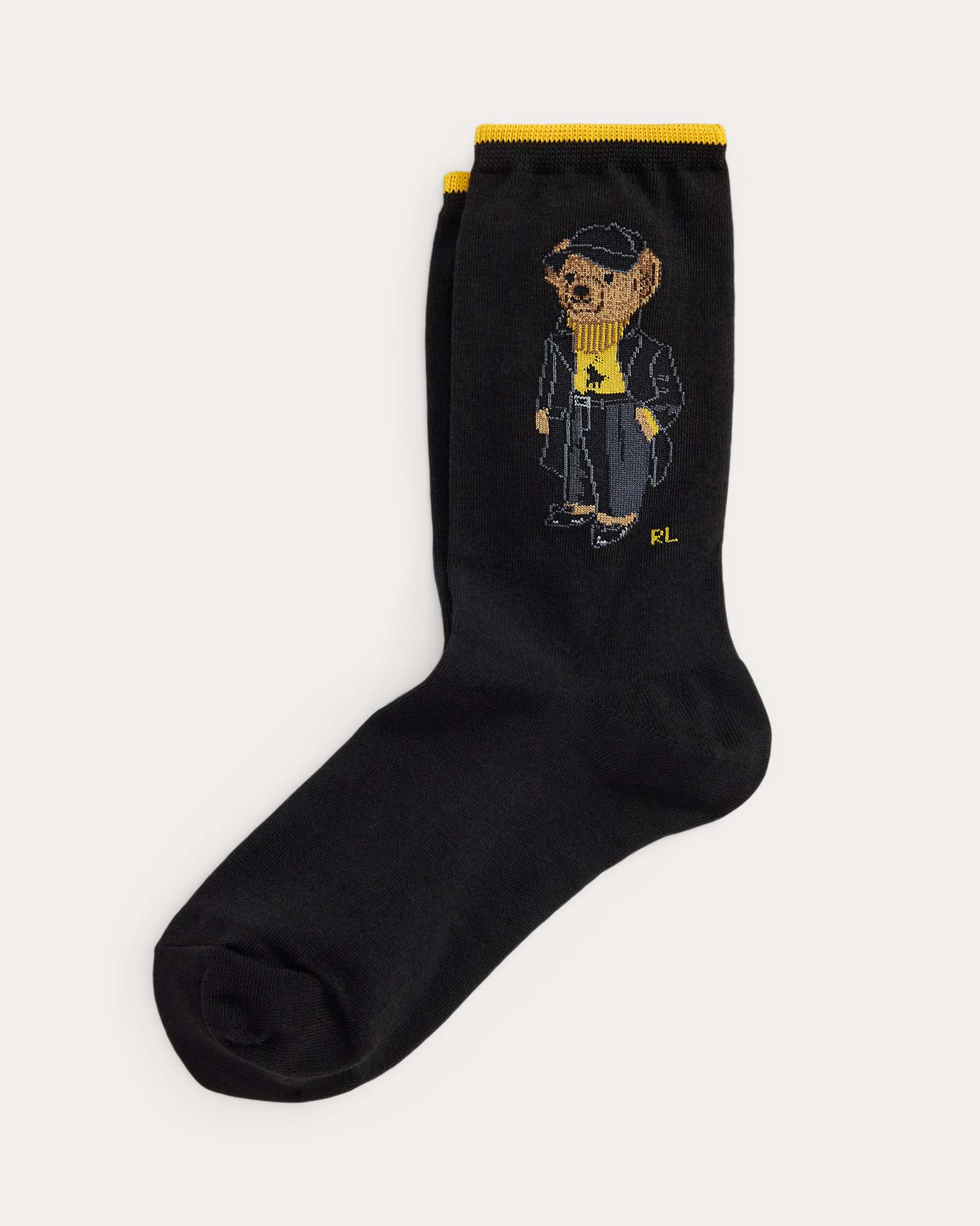 Calzini neri in misto cotone con Polo Bear Ralph Lauren jacquard sul fianco