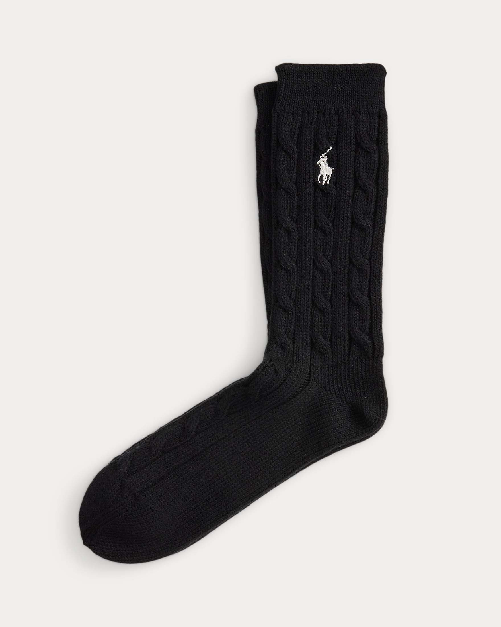 Calzini neri Polo Ralph Lauren in misto cotone a trecce con logo ricamato a contrasto sul fianco