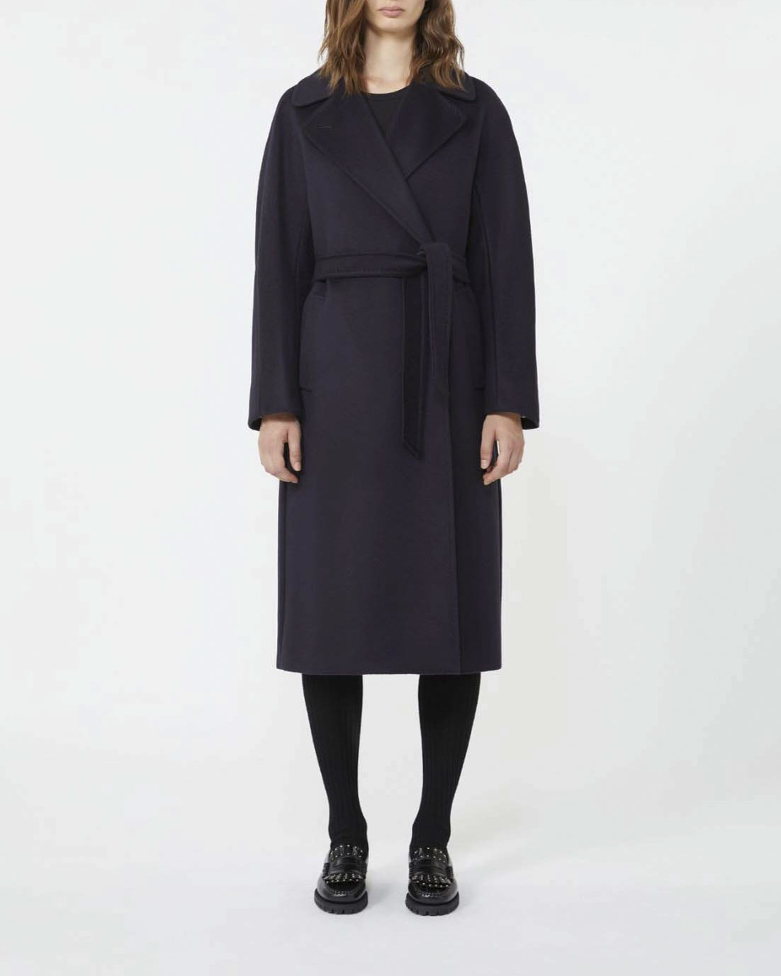 Cappotto doppiopetto Weekend Max Mara blu in pura lana vergine con scollo a rever e cintura in vita image