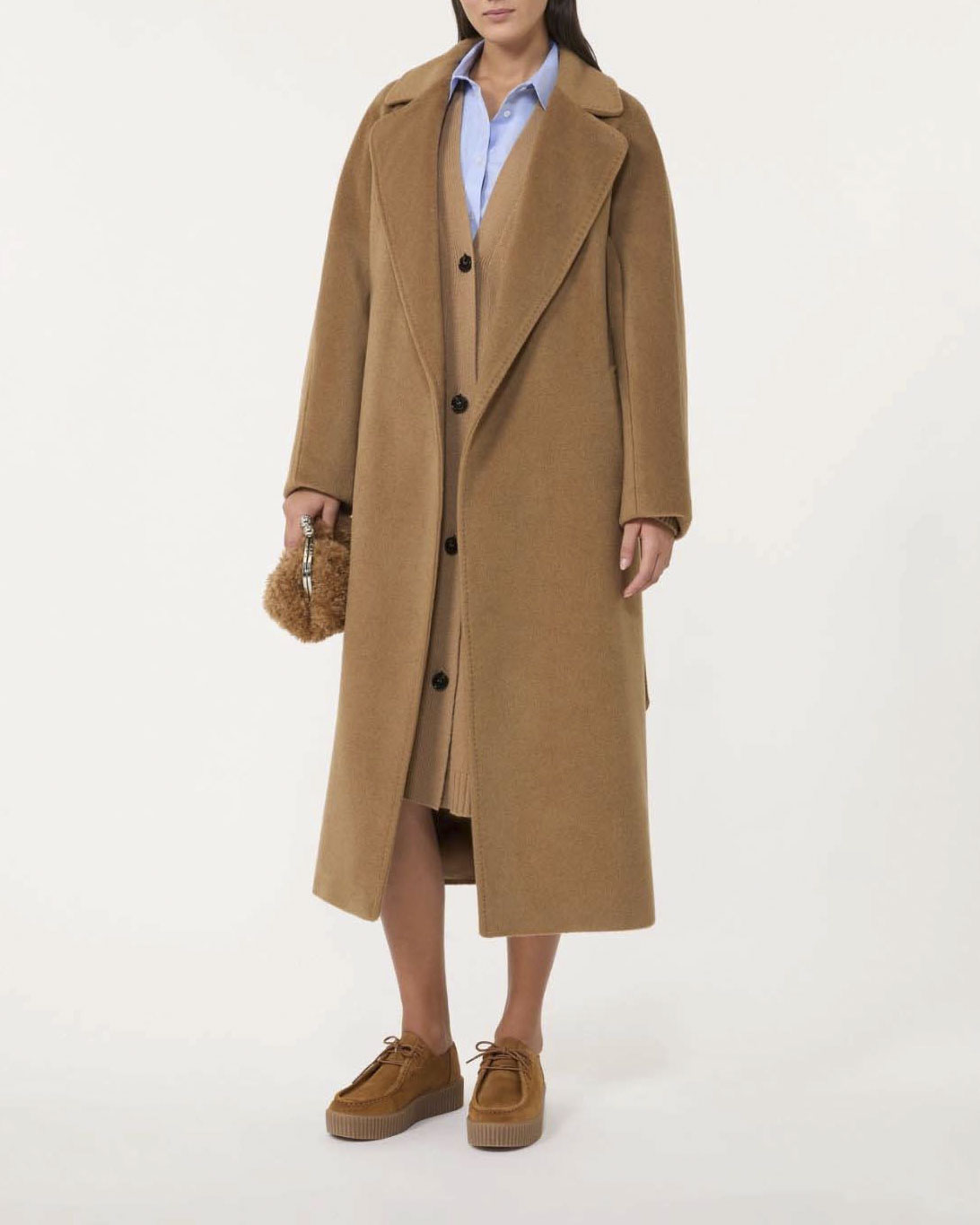 Weekend Max Mara — Cappotto lungo Weekend Max Mara cammello in lana, alpaca e mohair con cintura in vita