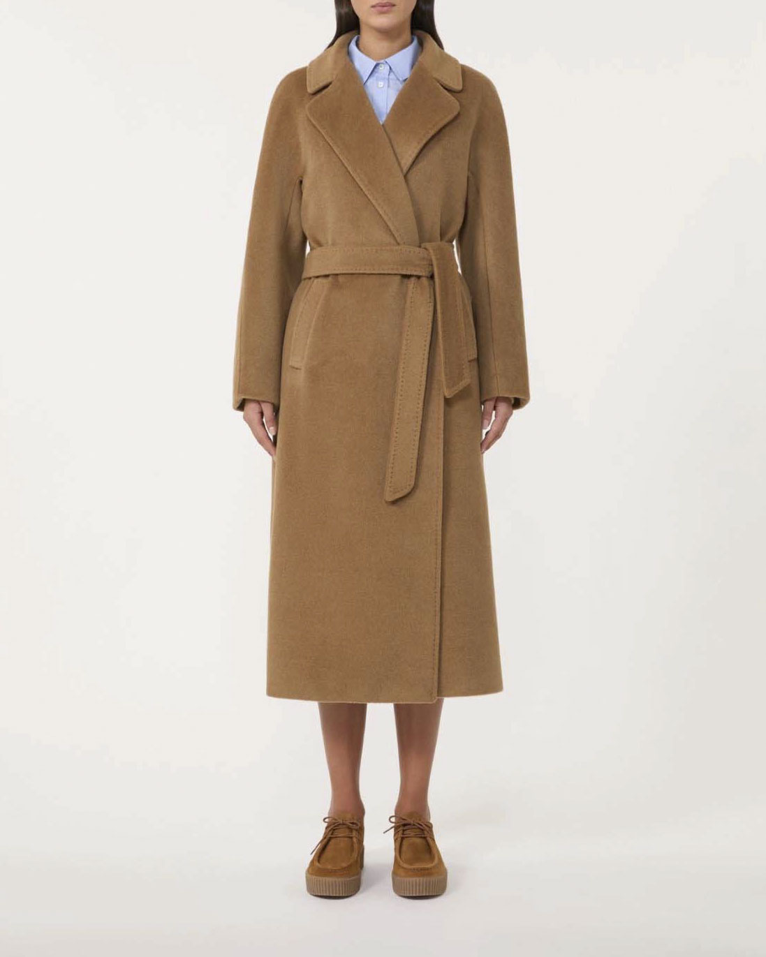 Cappotto lungo Weekend Max Mara cammello in lana, alpaca e mohair con cintura in vita image