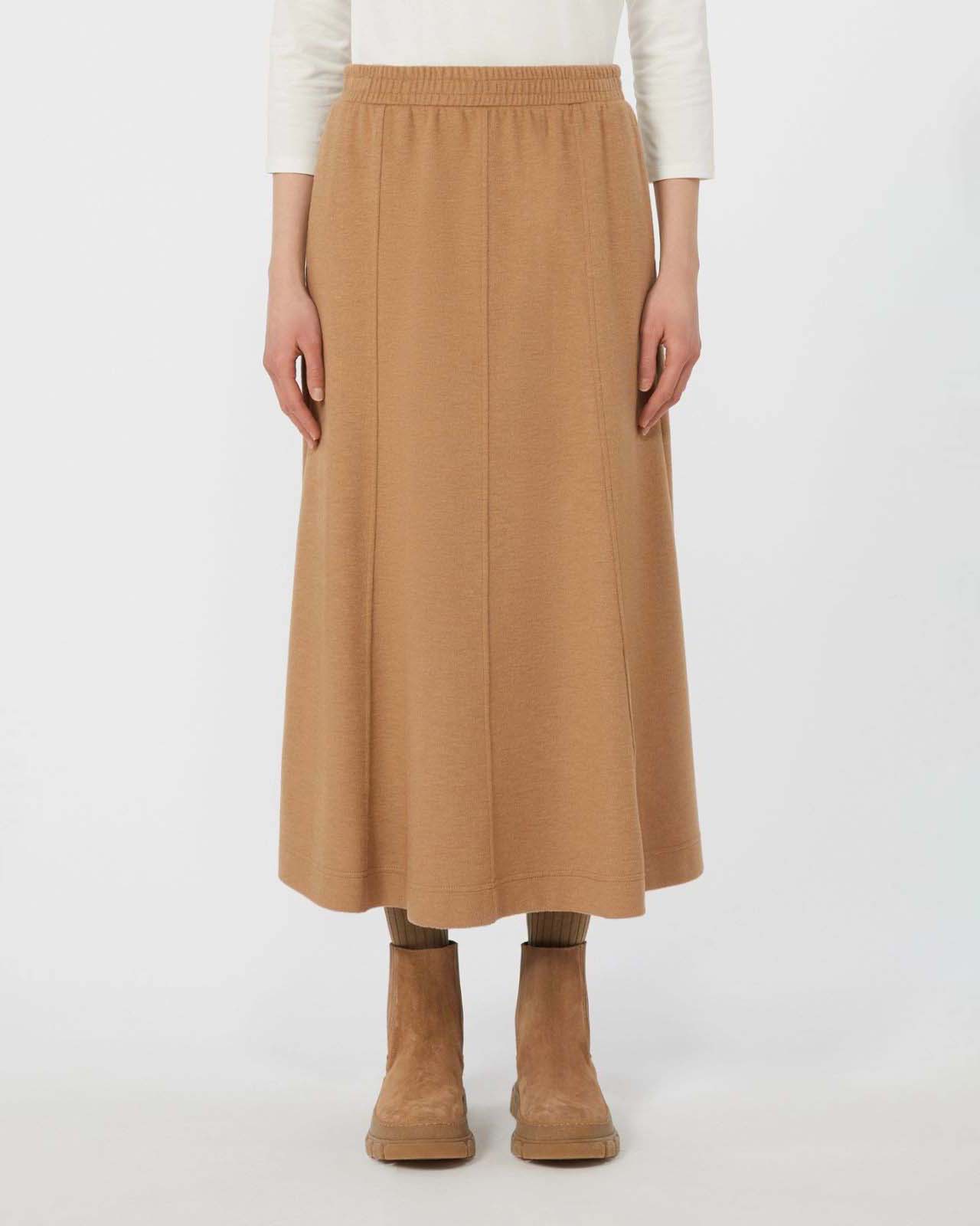 Gonna midi color cammello Weekend Max Mara in jersey di misto lana e cotone effetto drap image