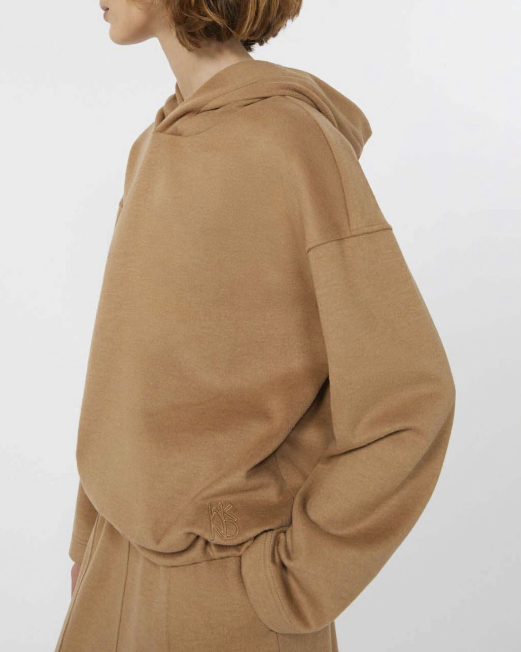Felpa color cammello Weekend Max Mara in jersey di misto lana e cotone effetto drap con cappuccio image