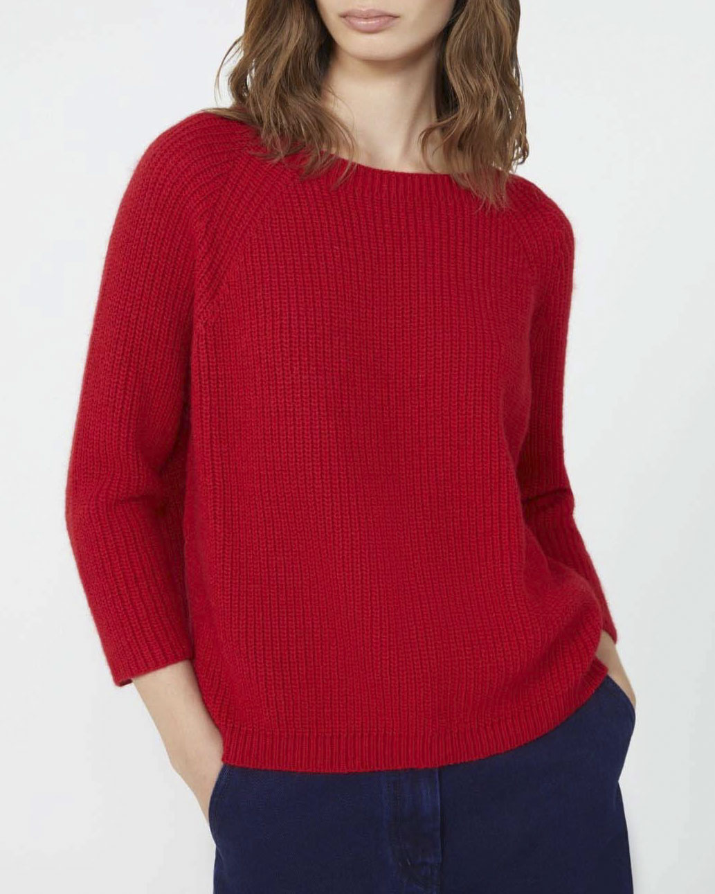 Maglia rossa Weekend in misto mohari a coste con maniche raglan