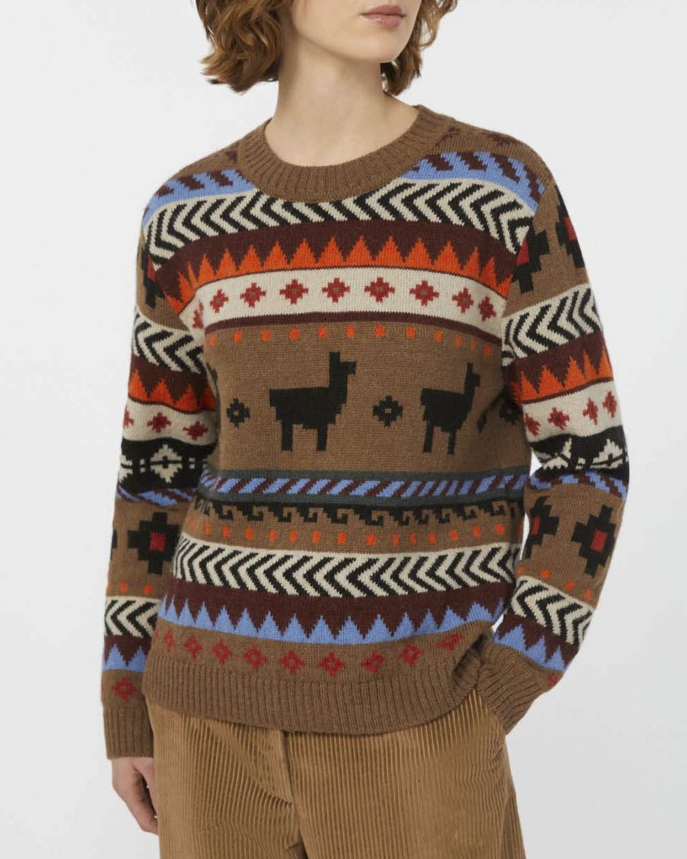 Maglia girocollo color cammello Weekend a motivo jacquard multicolore con lama