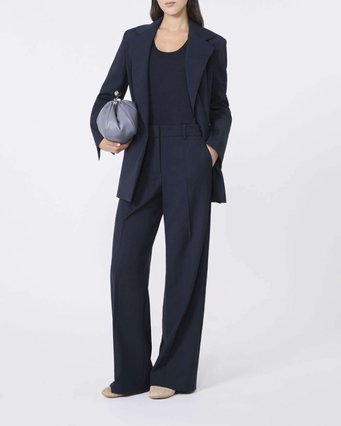 Pantaloni palazzo blu Weekend Max Mara in pura lana vergine