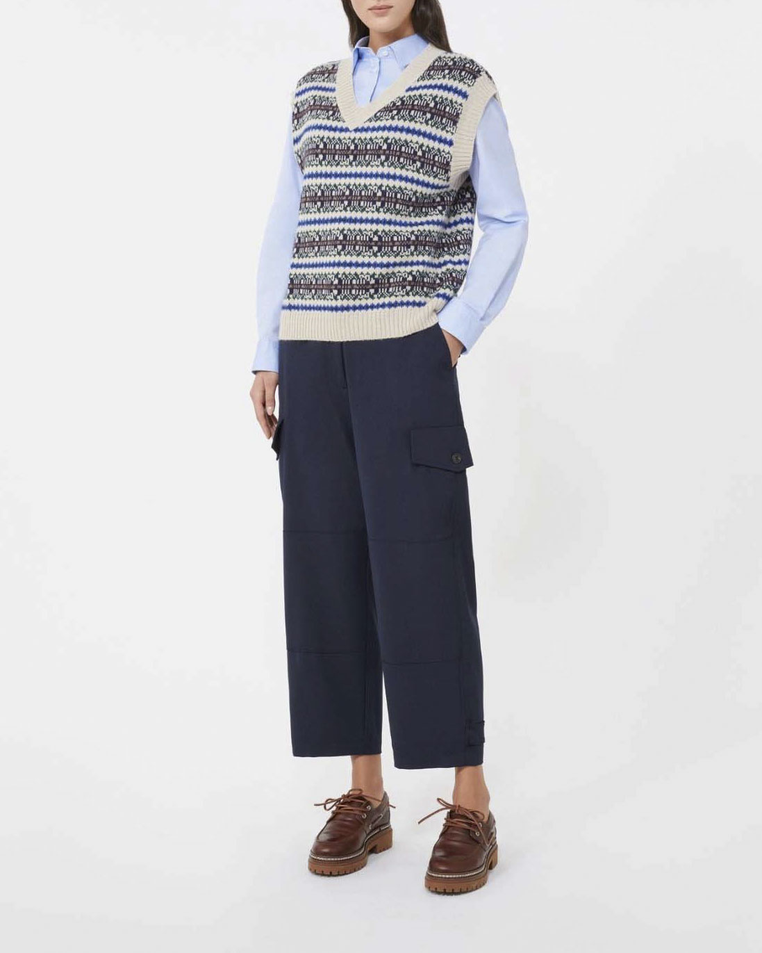 Pantaloni blu cargo Weekend Max Mara in misto lana con tasconi laterali