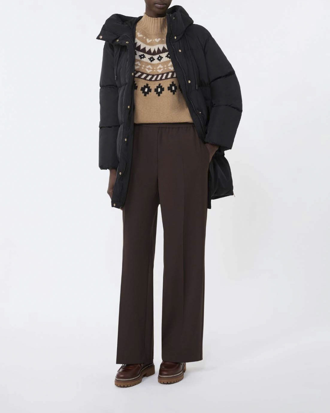 Pantaloni color testa moro in misto lana Weekend Max Mara Con elastico in vita