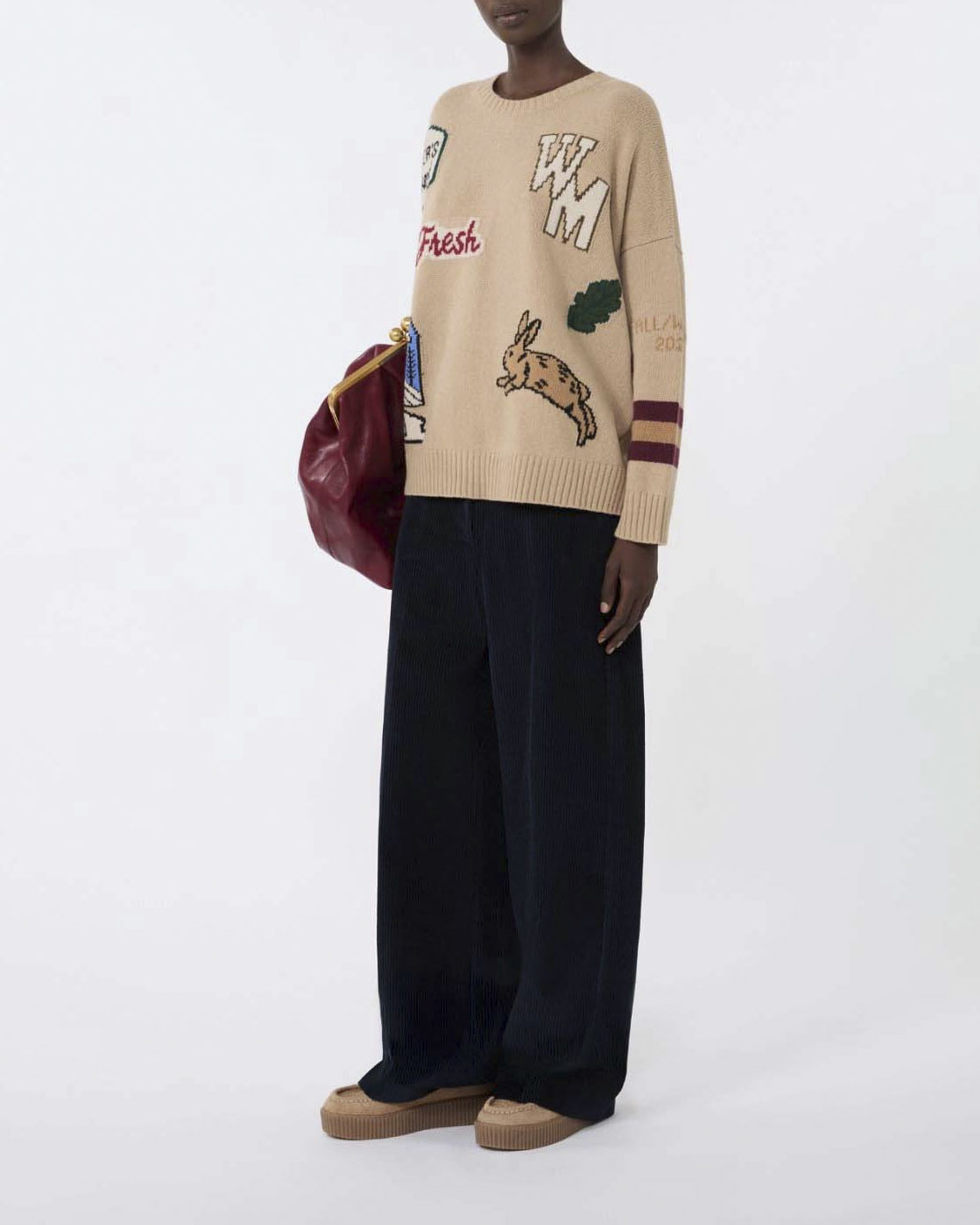 Pantaloni palazzo blu Weekend Max Mara in velluto di puro cotone 350 righe