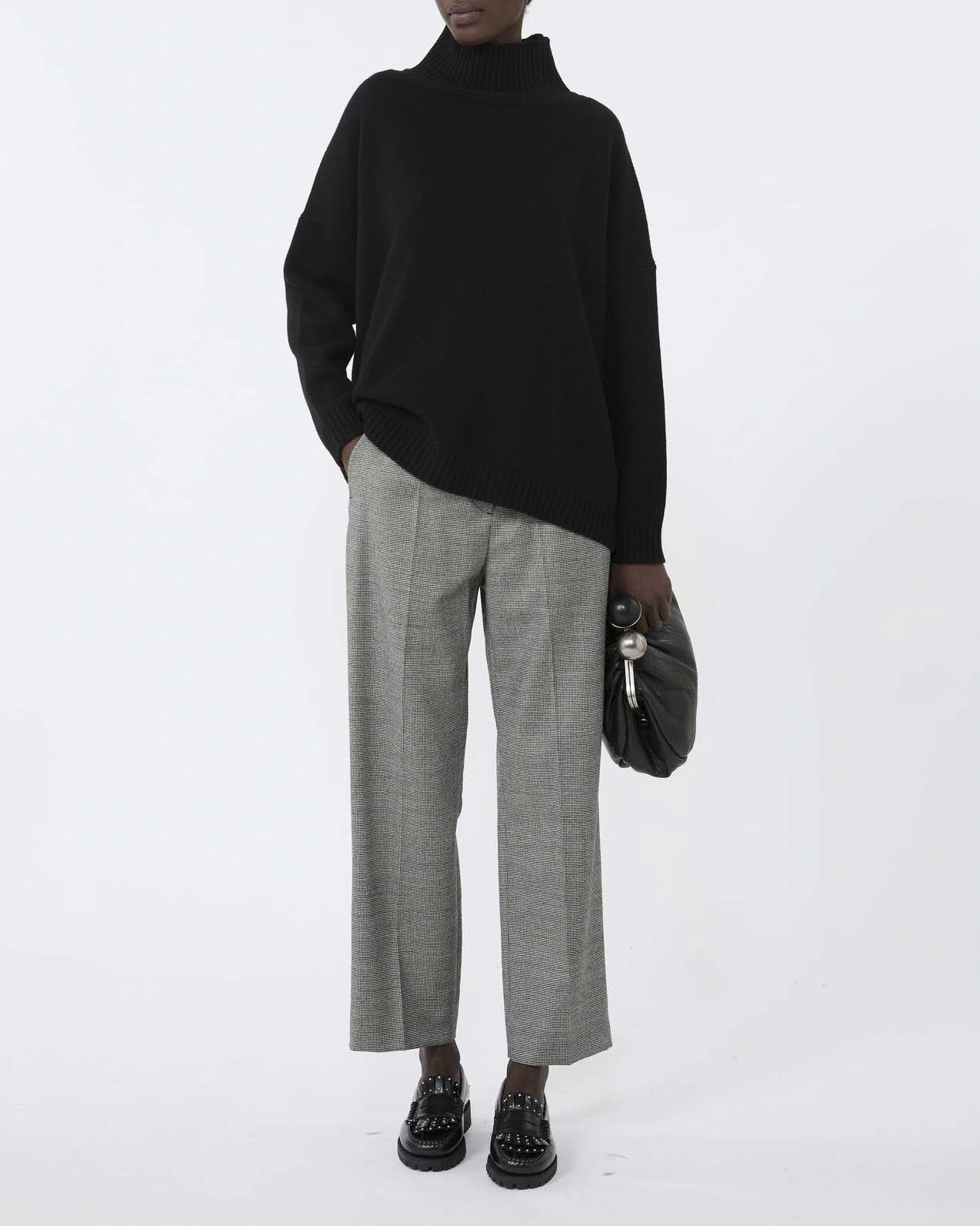 Pantaloni marroni a microfantasia nera e bianca Weekend in flanella di lana stretch con elastico in vita