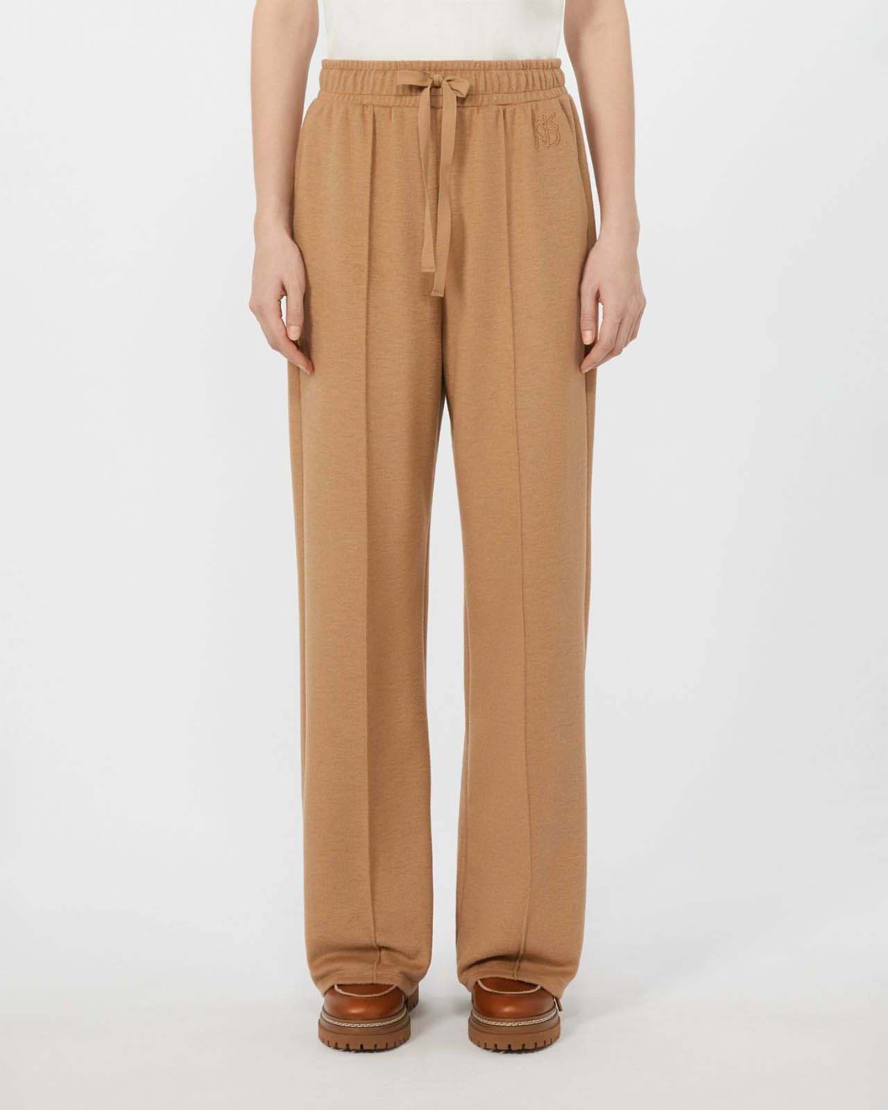 Pantaloni color cammello Weekend Max Mara in jersey di misto lana effetto drap con coulisse in vita image