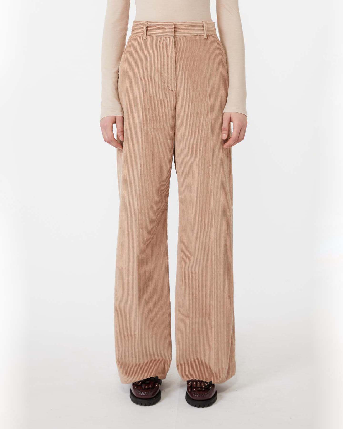 Pantaloni palazzo rosa cipria Weekend Max Mara in velluto di puro cotone 350 righe image