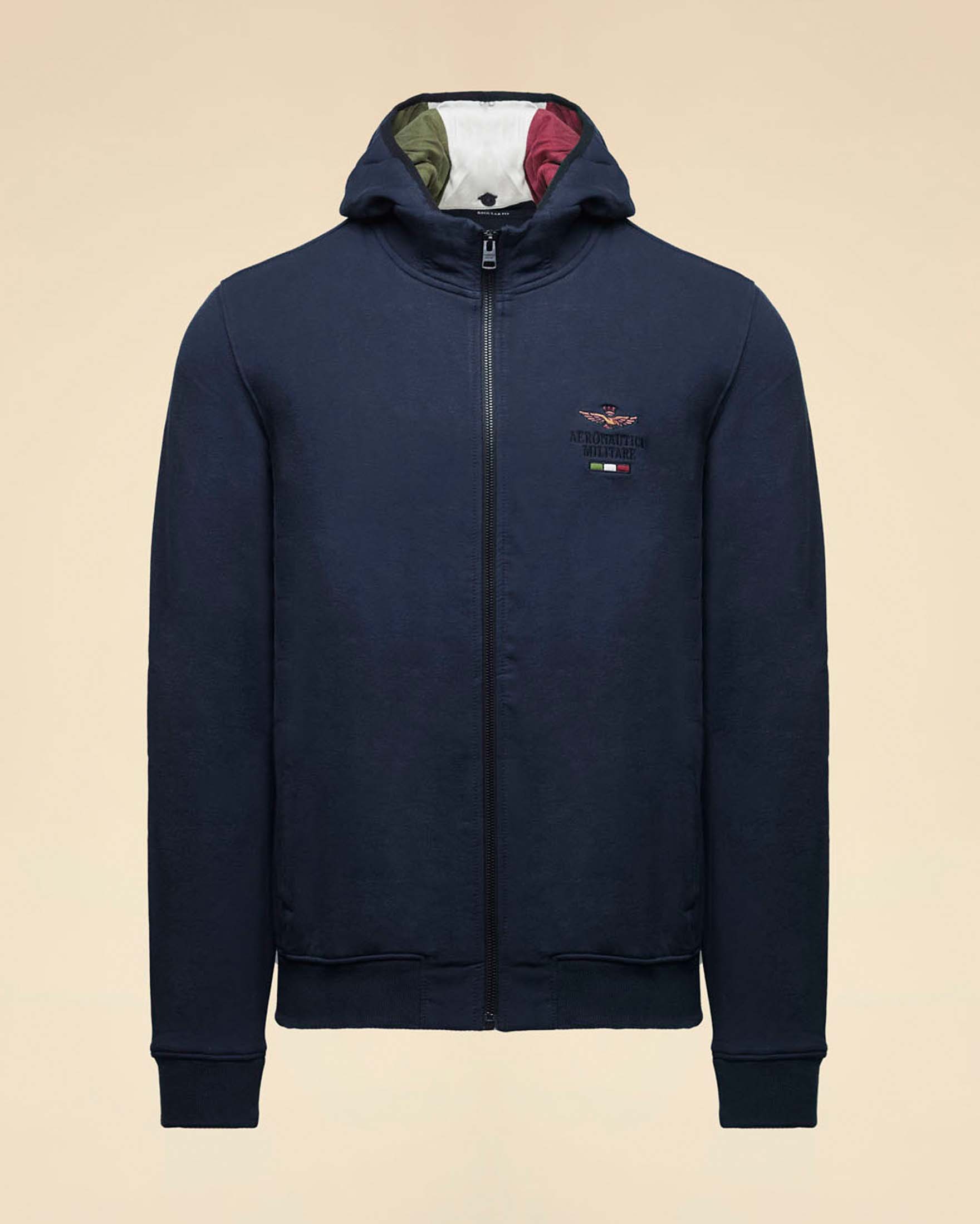 Felpa Aeronautica Militare blu in cotone stretch con logo ricamato sul petto