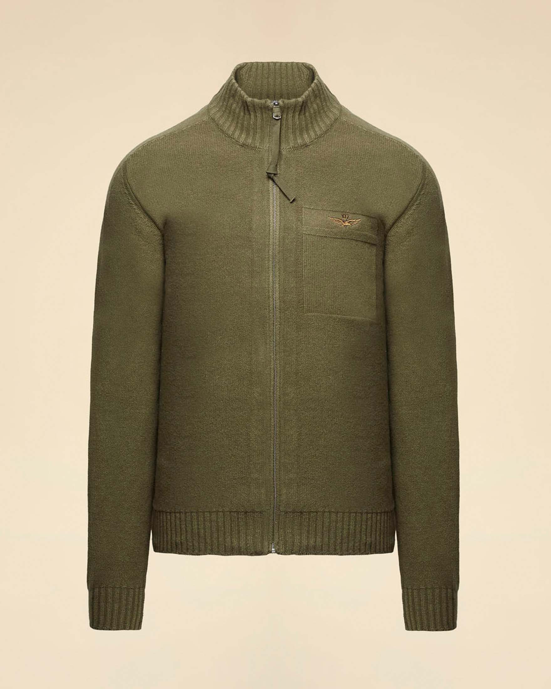 Maglia full zip Aeronautica Militare militare in misto lana e cotone con logo ricamato