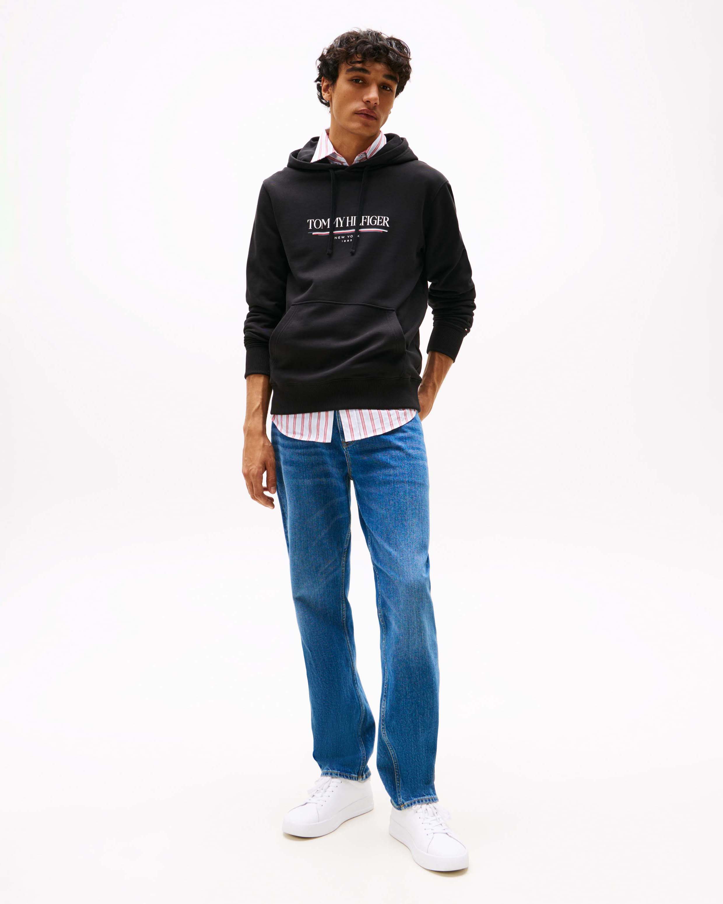 Felpa con cappuccio Tommy Hilfiger nera in cotone con stampa logo frontale