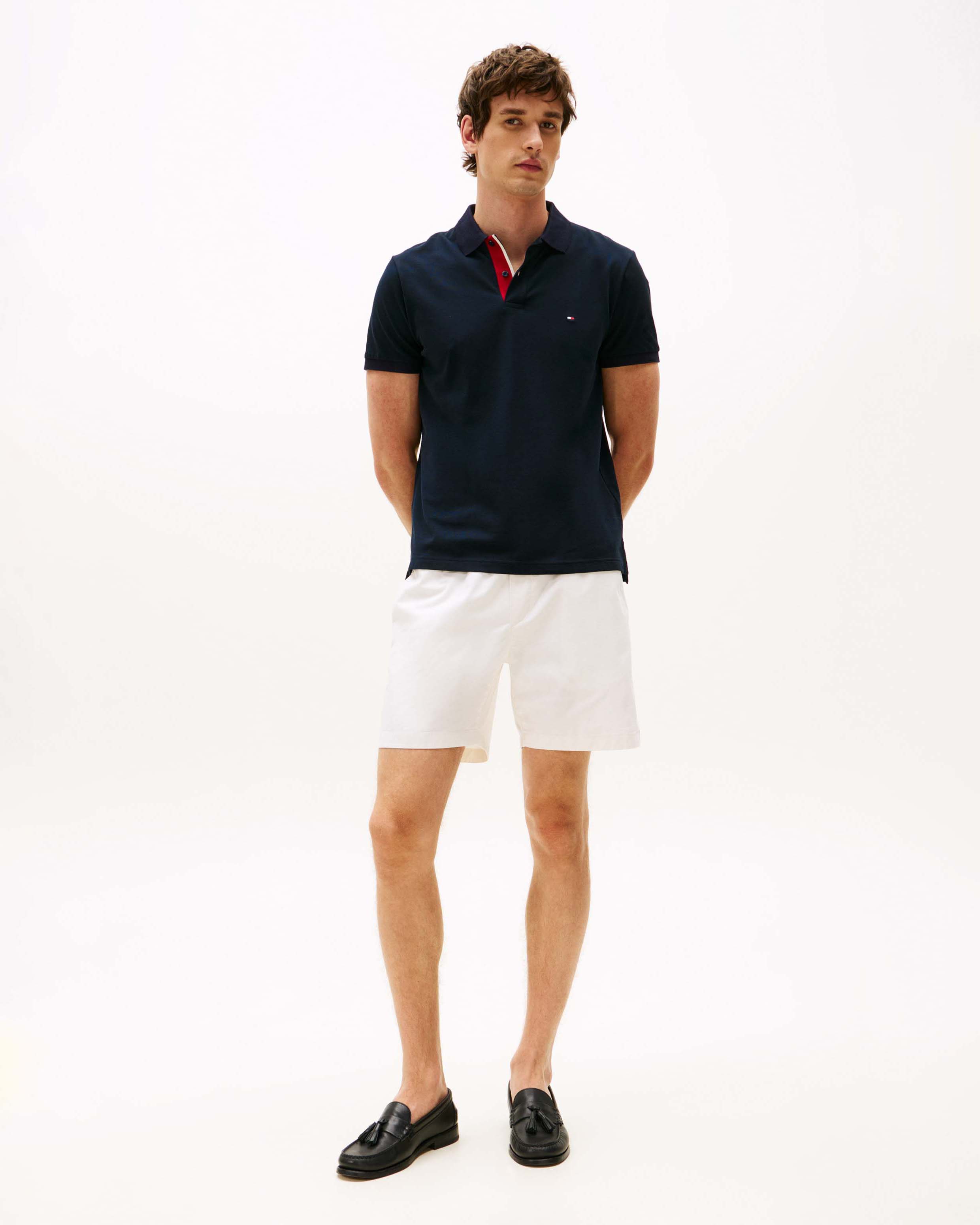 Polo mezza manica Tommy Hilfiger blu in cotone con logo flag ricamato