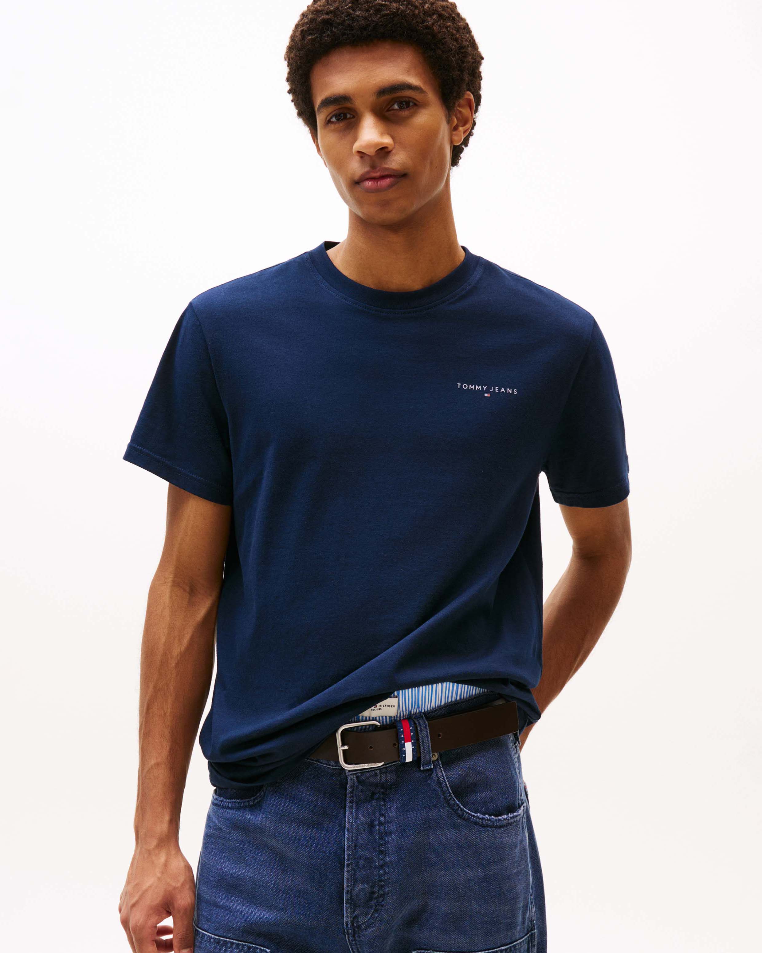 T-shirt mezza manica Tommy Jeans blu in cotone con logo piccolo stampato sul petto