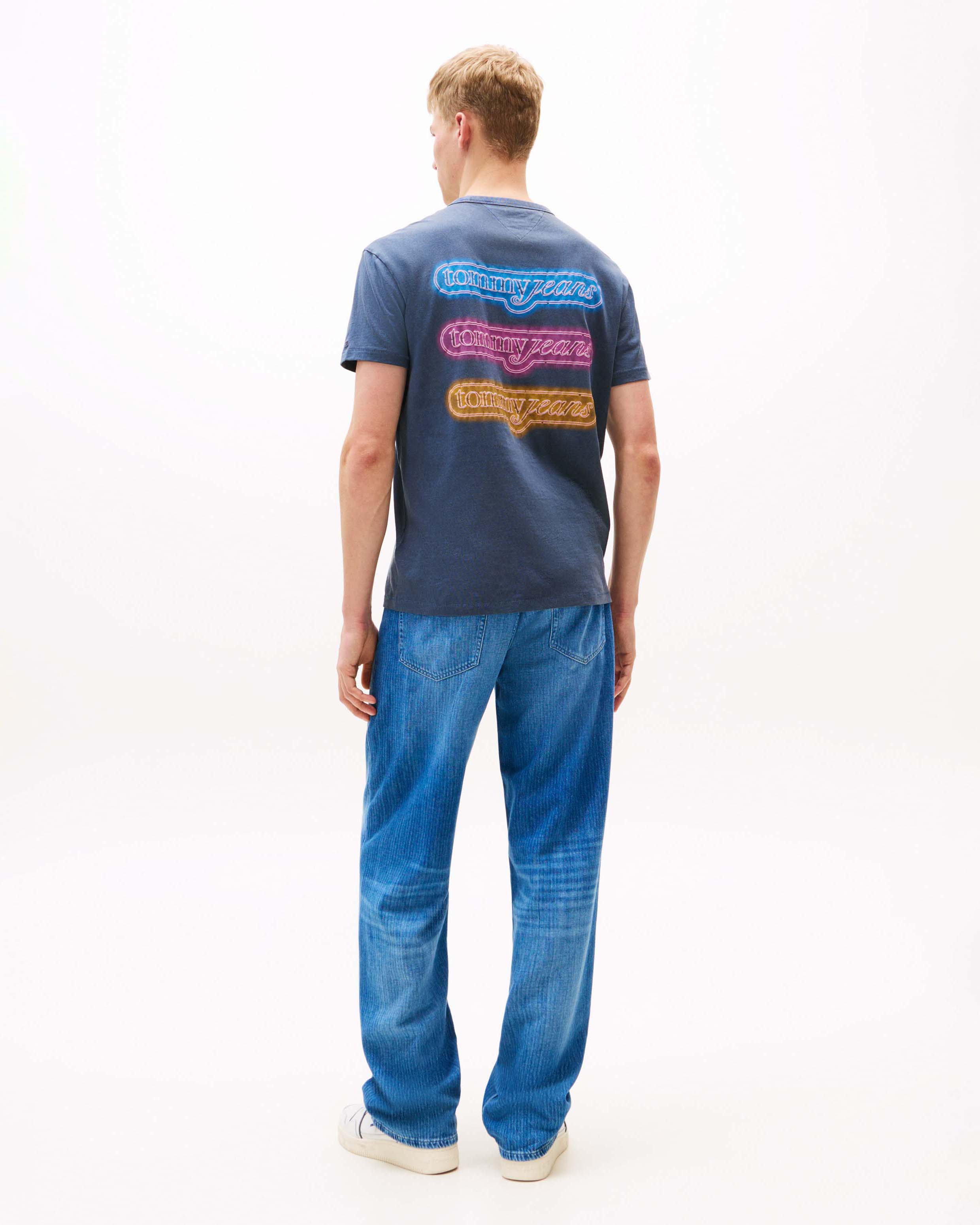 T-shirt Tommy Jeans blu in cotone con ricamo logo fronte e retro image