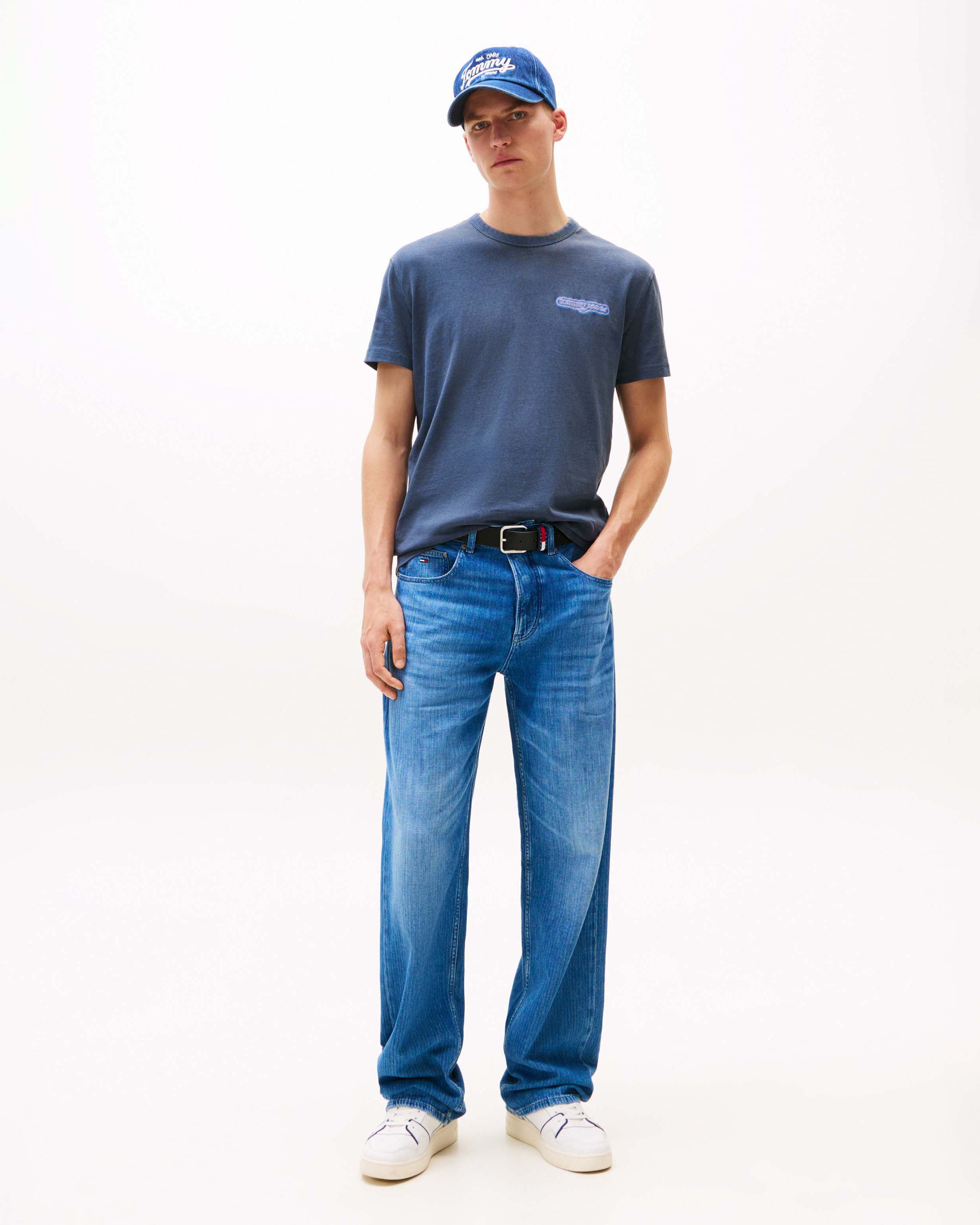 T-shirt Tommy Jeans blu in cotone con ricamo logo fronte e retro