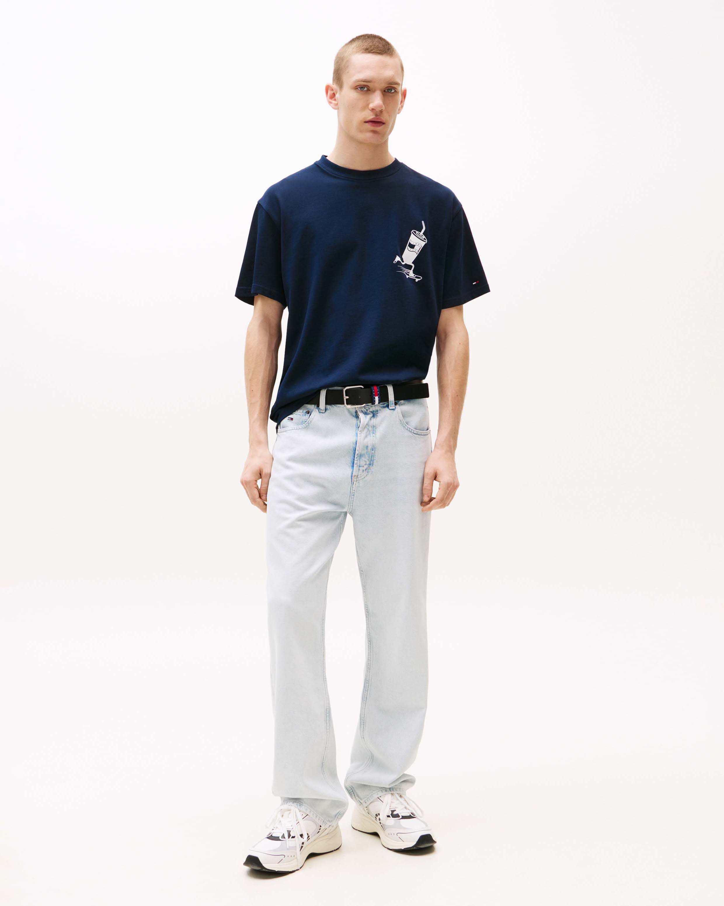 T-shirt Tommy Jeans blu in cotone con stampa grafica fronte e retro